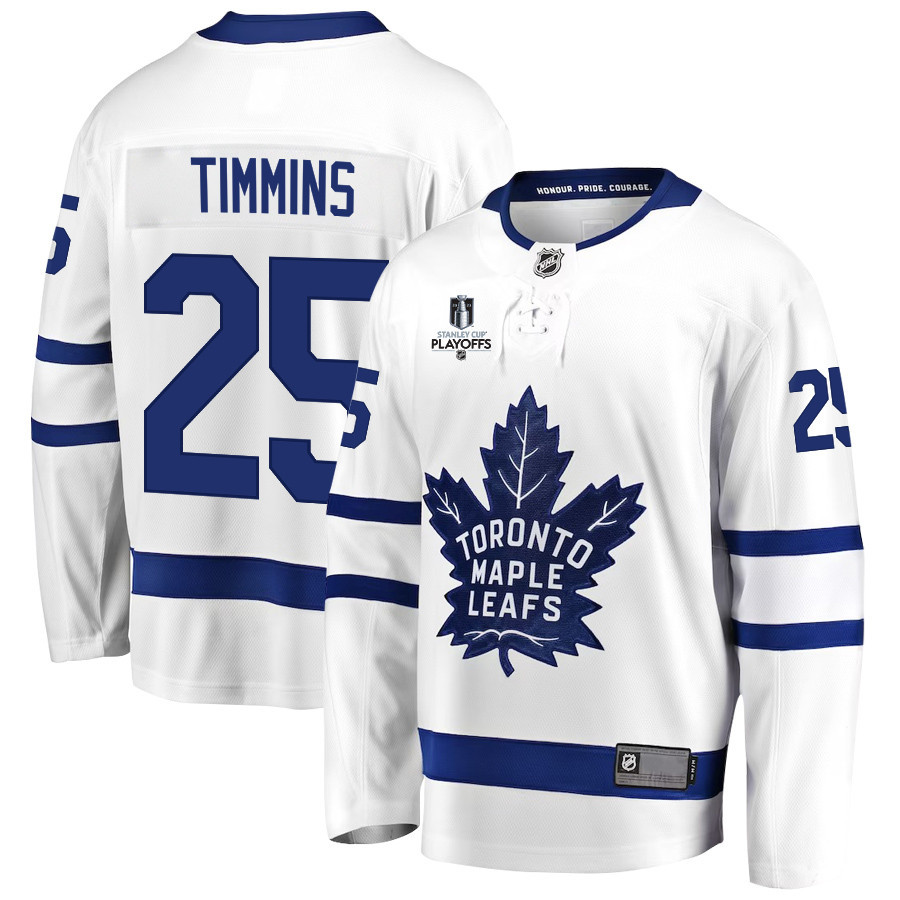 Conor Timmins 25 Toronto Maple Leafs Stanley Cup 2023 Playoffs Patch Away Breakaway Men Stitched Jersey – White