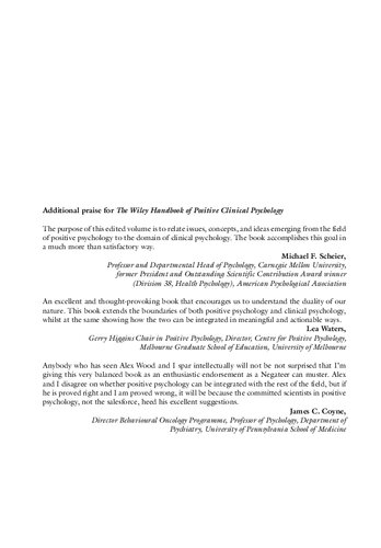 The Wiley handbook of positive clinical psychology