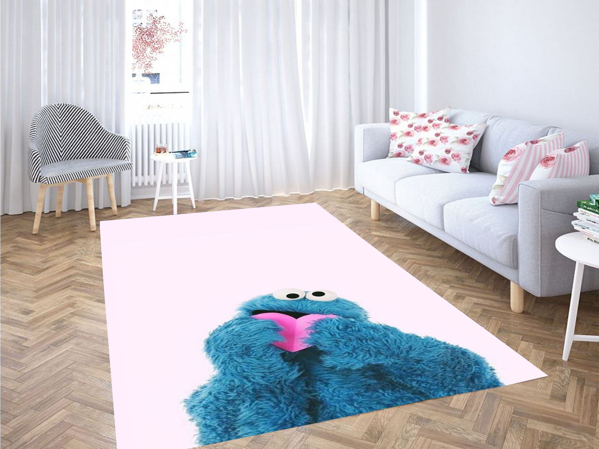 Cookie Monster With Heart Carpet Rectangle Rug