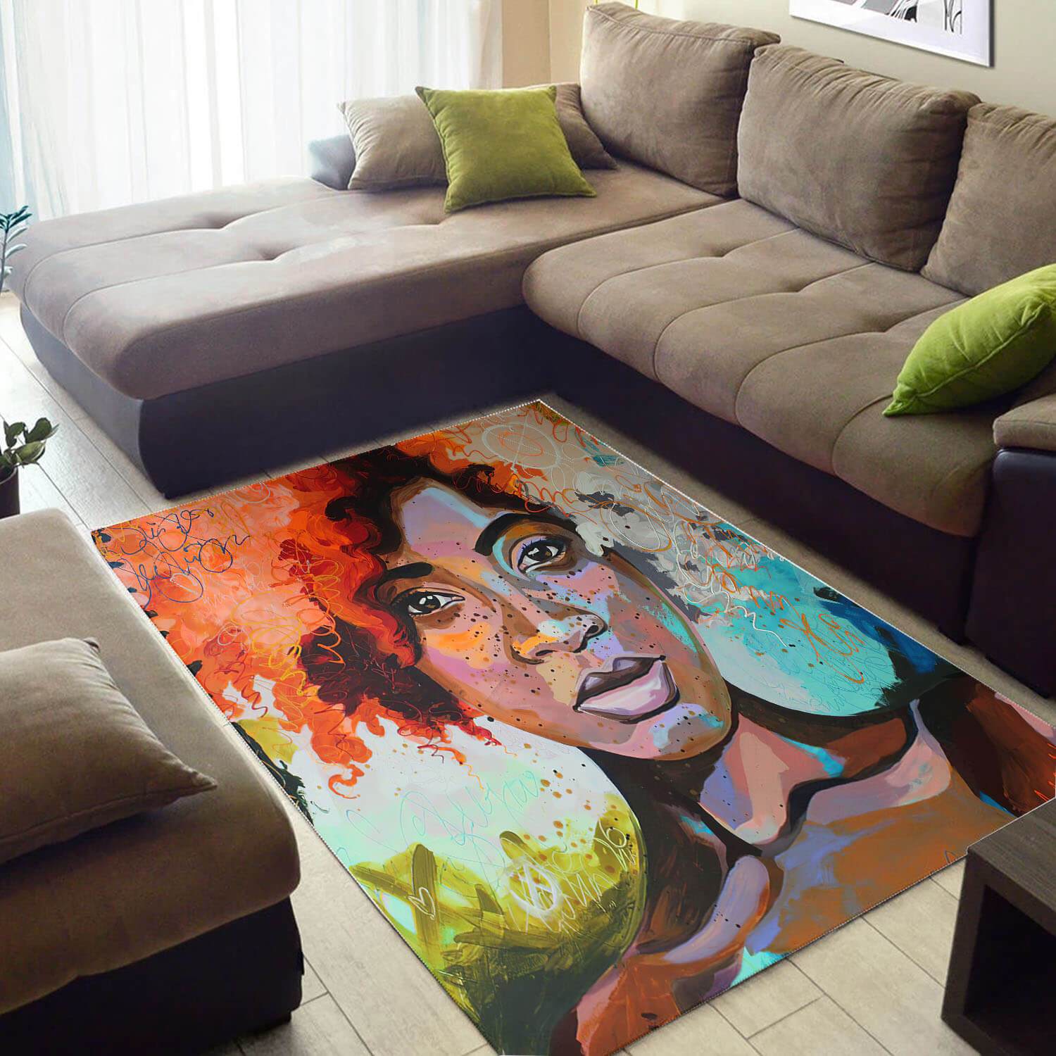 Cool African Fancy Natural Hair Afro Girl Large Living Room Rectangle Rug