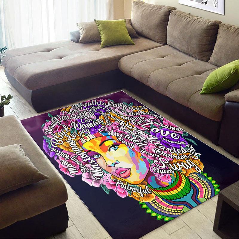 Cool African Fancy Style Black Queen Design Floor Carpet Rectangle Rug