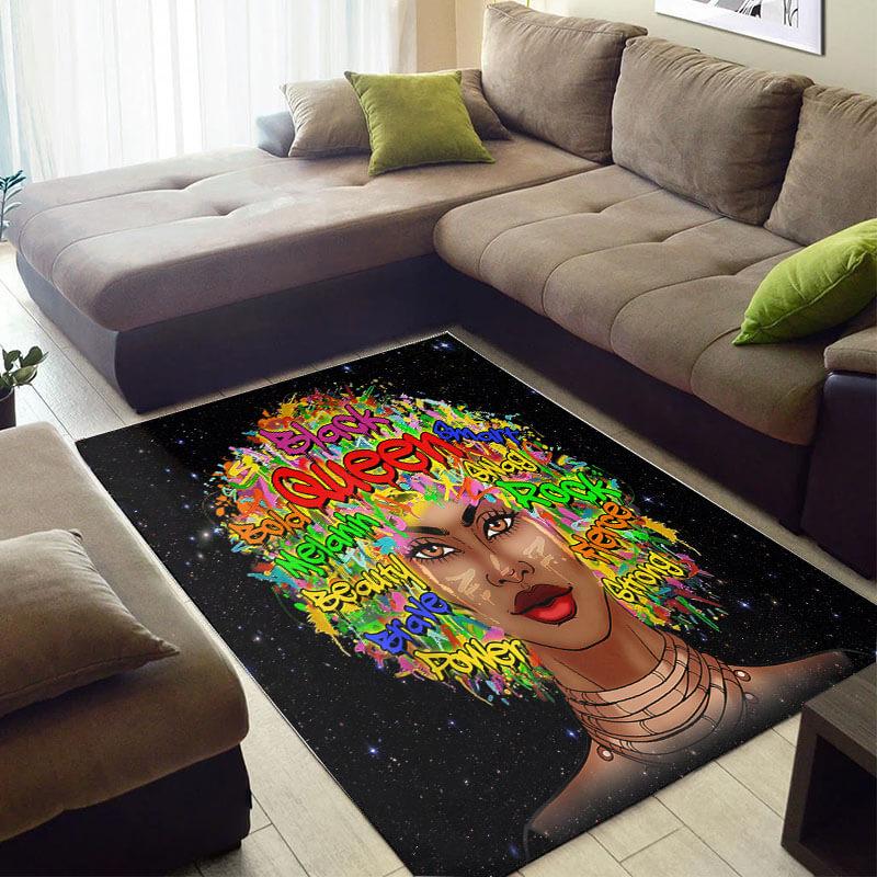 Cool African Style Beautiful Inspired Melanin Girl Large Themed Home Rectangle Rug