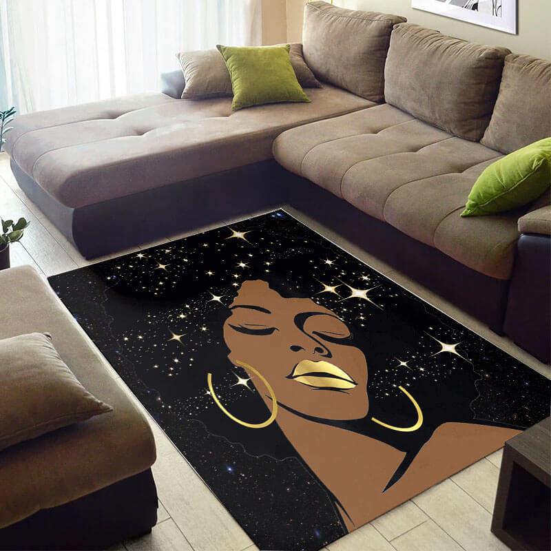 Cool African Style Fancy Melanin Afro Girl Floor Inspired Living Room Rectangle Rug