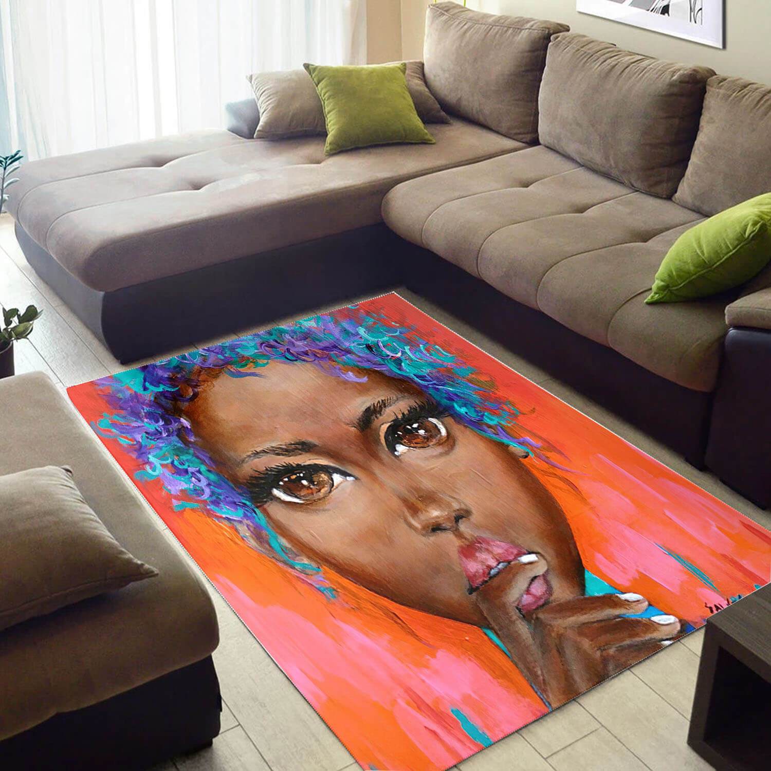 Cool African Style Pretty Afro American Girl Large Inspired Living Room Rectangle Rug