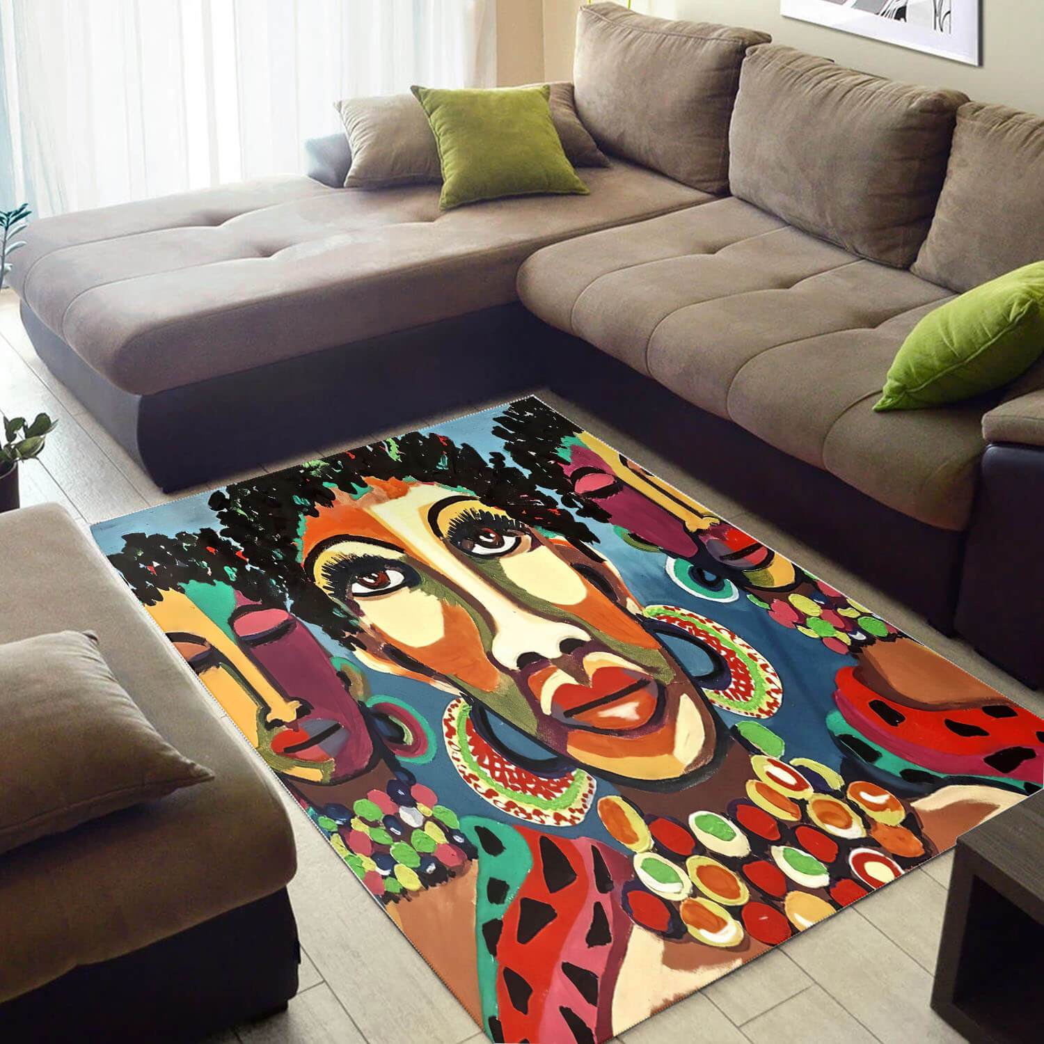 Cool African Style Pretty Afro Lady Carpet Living Room Rectangle Rug