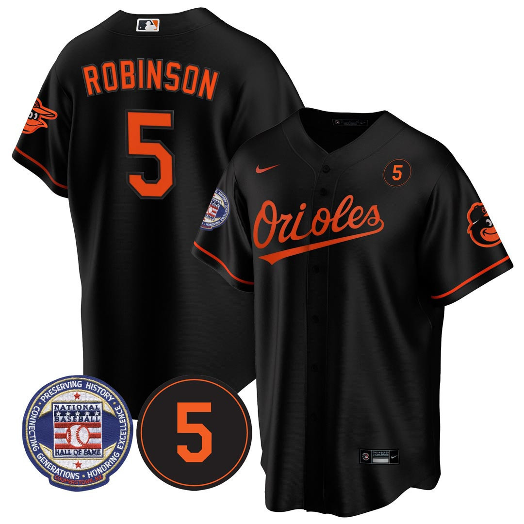 Cool Base #5 Brooks Robinson Baltimore Orioles Hall Of Fame Patch Black Jersey - All Stitched