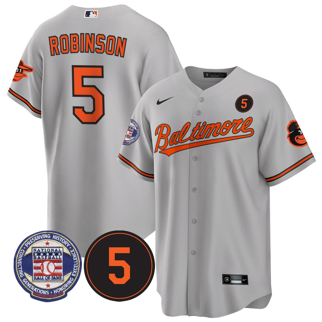 Cool Base #5 Brooks Robinson Baltimore Orioles Hall Of Fame Patch Grey Jersey - All Stitched