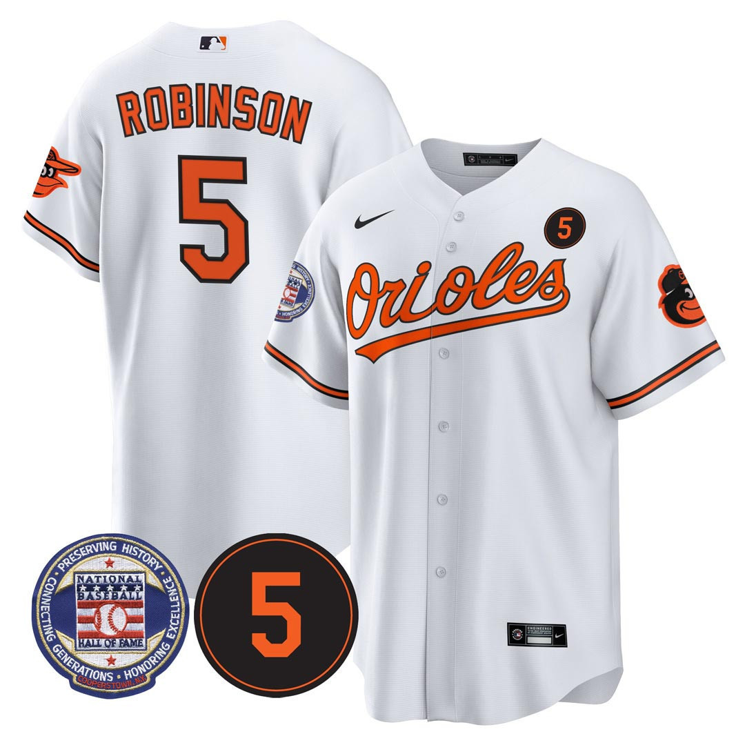 Cool Base #5 Brooks Robinson Baltimore Orioles Hall Of Fame Patch White Jersey - All Stitched