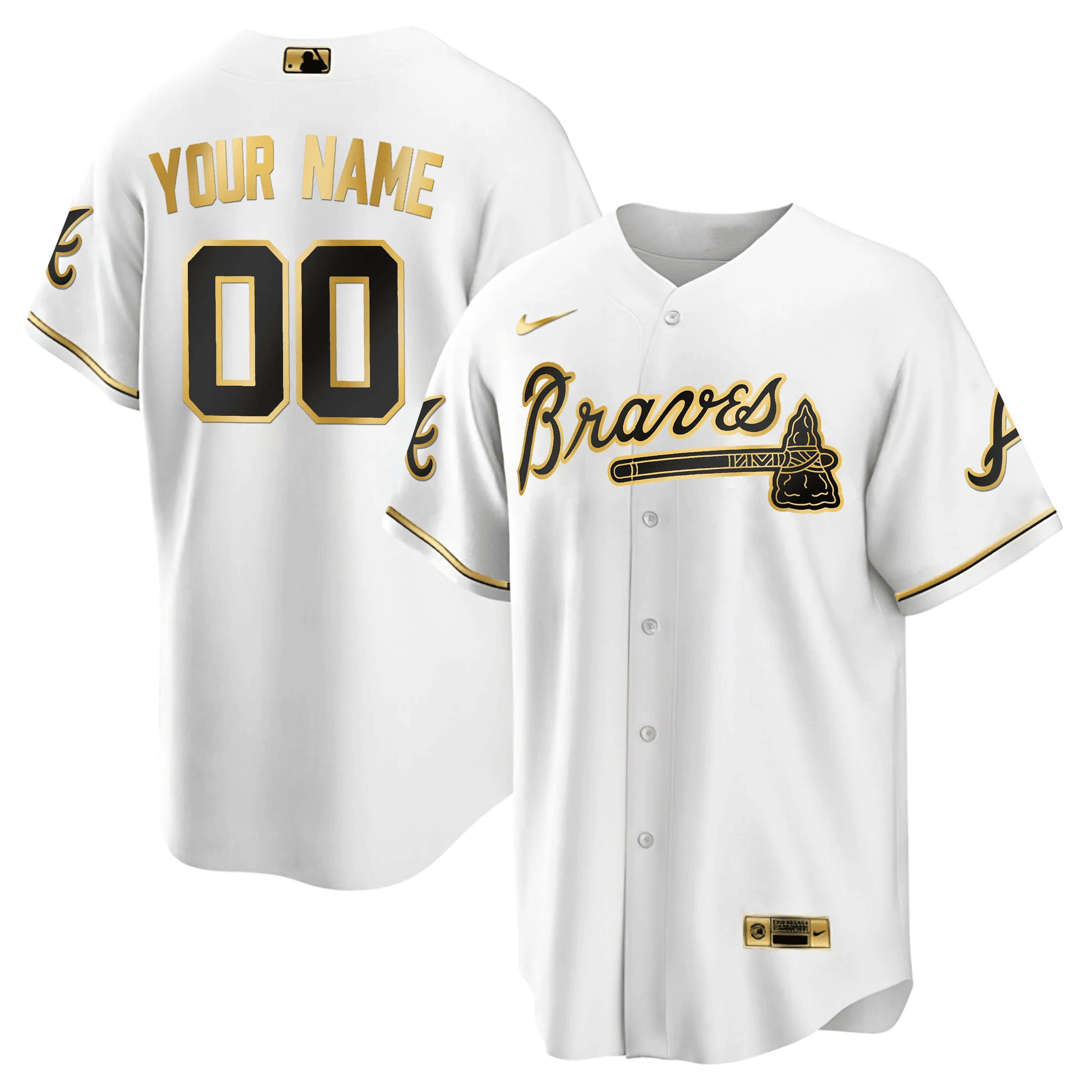 Cool Base Atlanta Braves Black Gold & White Gold Custom Jersey - All Stitched