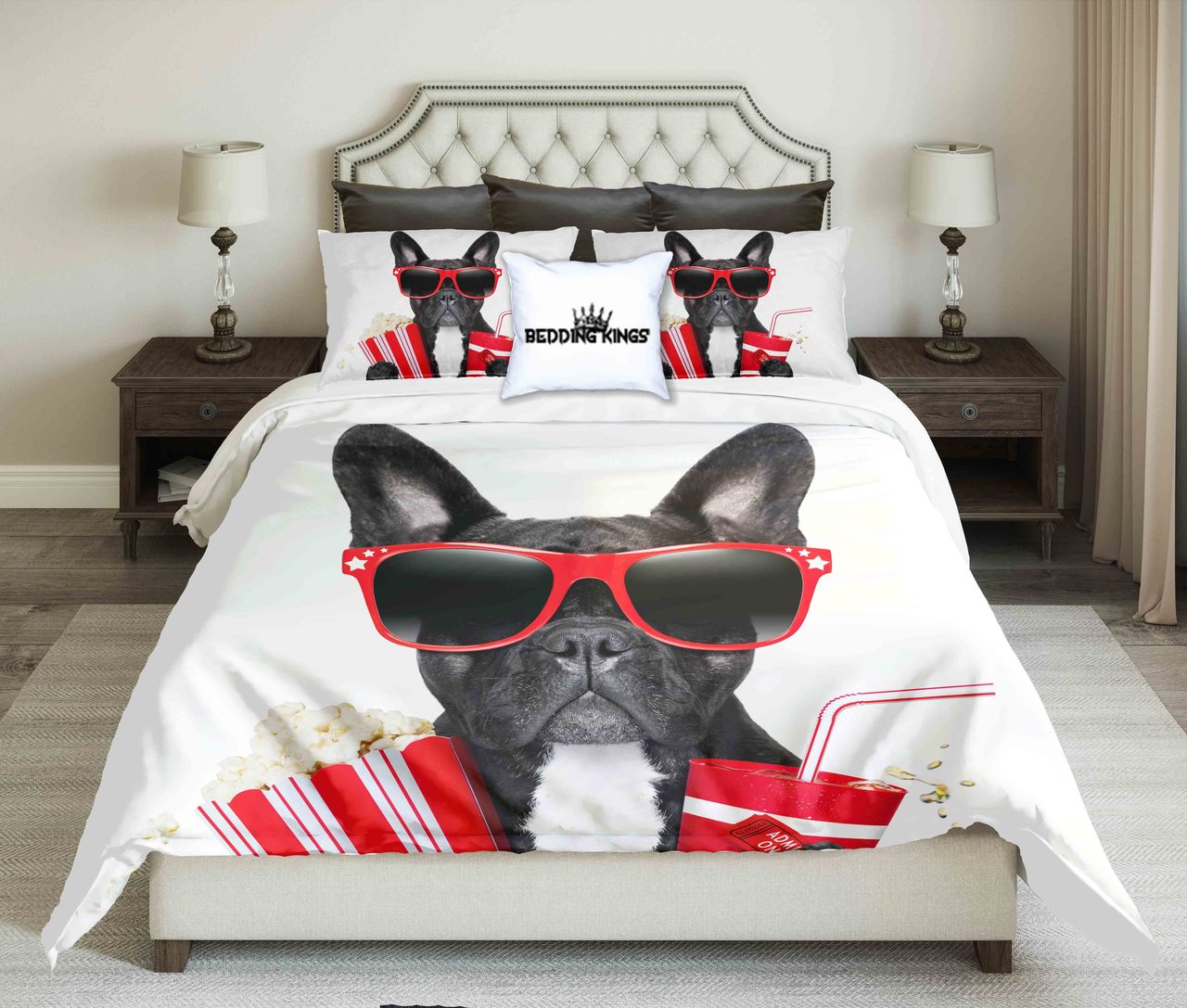 Cool French Buldog Design Kings 3D Customized Duvet Cover Bedding Set