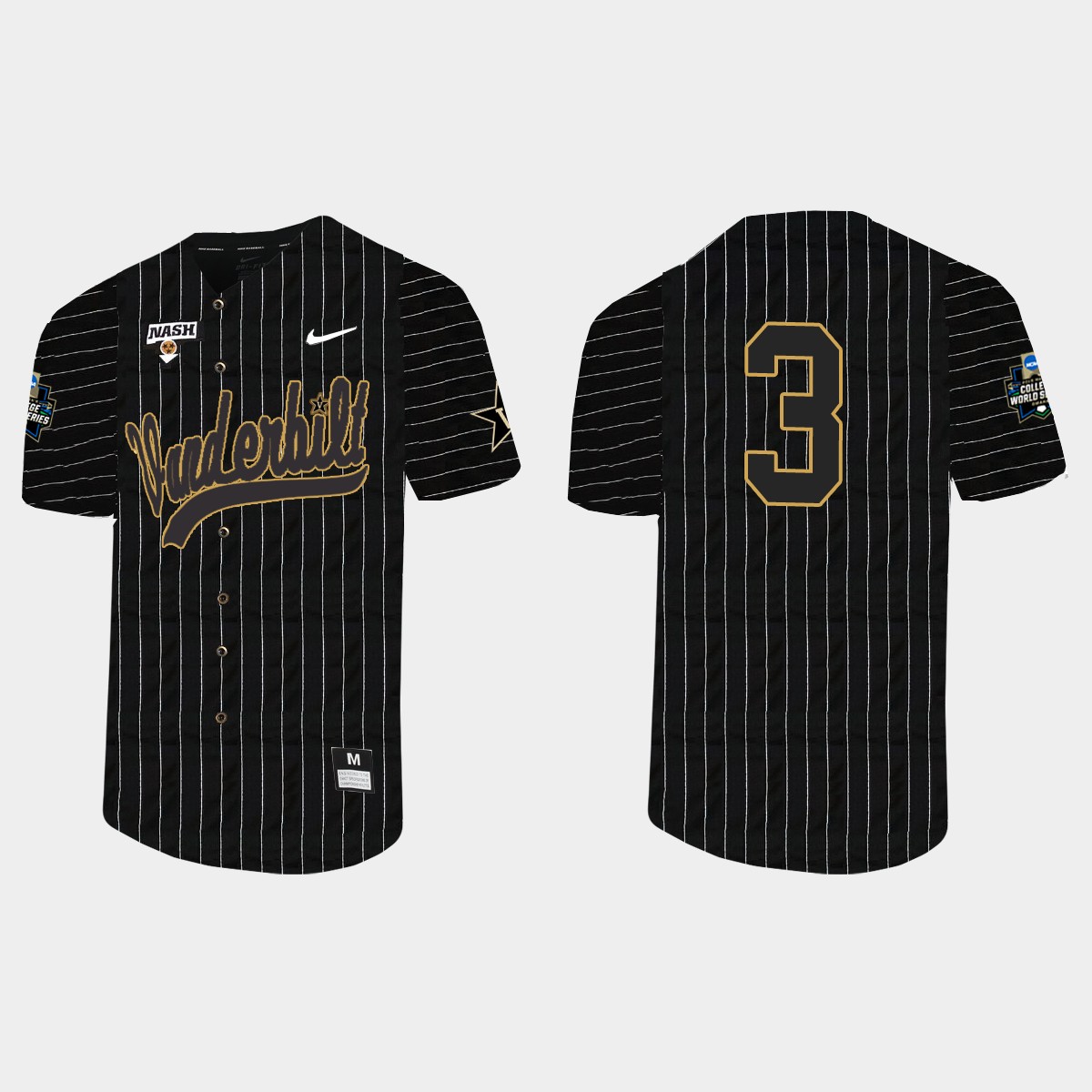 Cooper Davis Vanderbilt Commodores 2021 College World Series Pinstripe Jersey - Black
