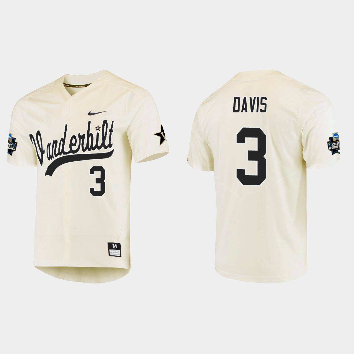 Cooper Davis Vanderbilt Commodores College World Series Jersey - Cream
