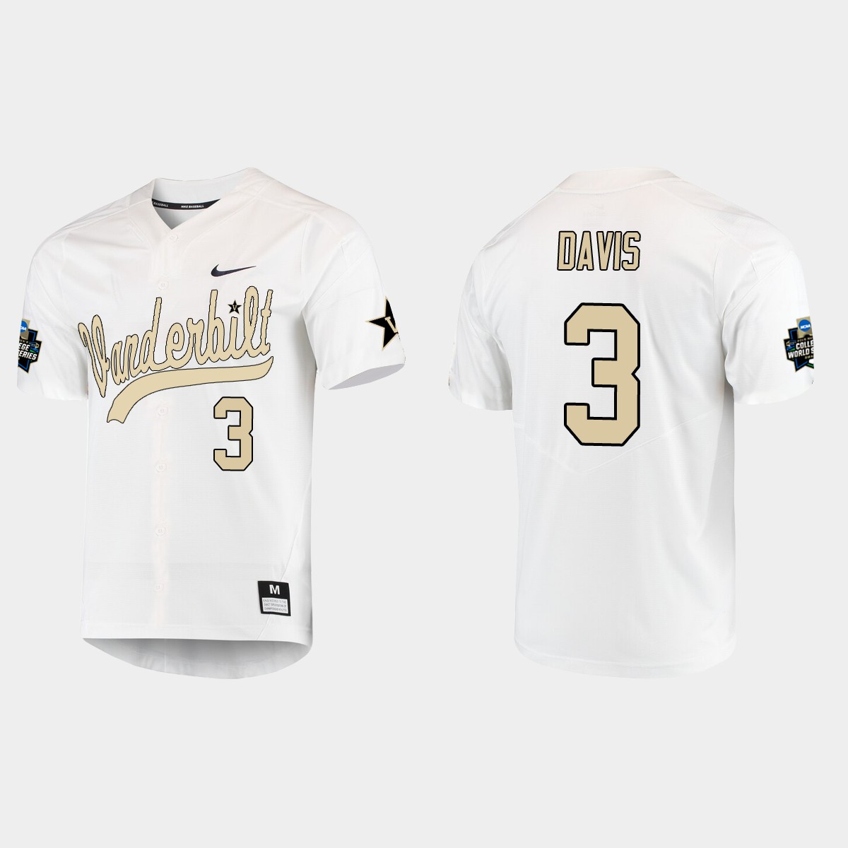 Cooper Davis Vanderbilt Commodores College World Series Jersey - White