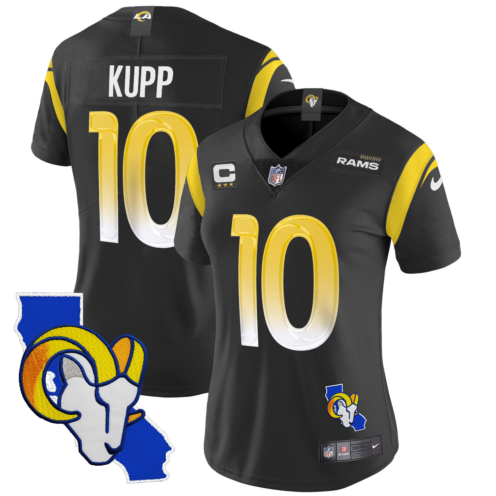 Cooper Kupp Women's Los Angeles Rams California Patch Vapor Limited Black Jersey - All Stitched 