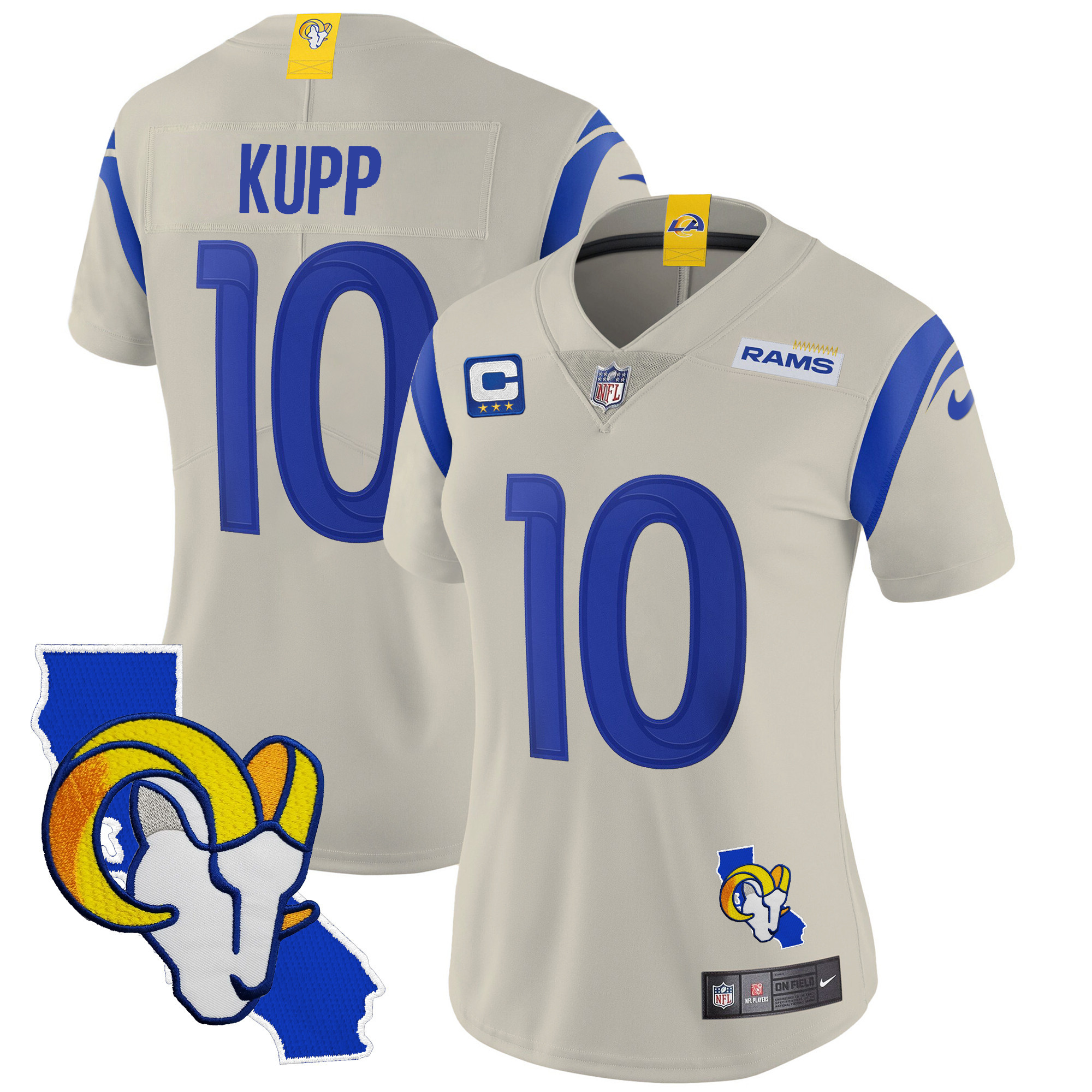 Cooper Kupp Women's Los Angeles Rams California Patch Vapor Limited Bone Jersey - All Stitched 