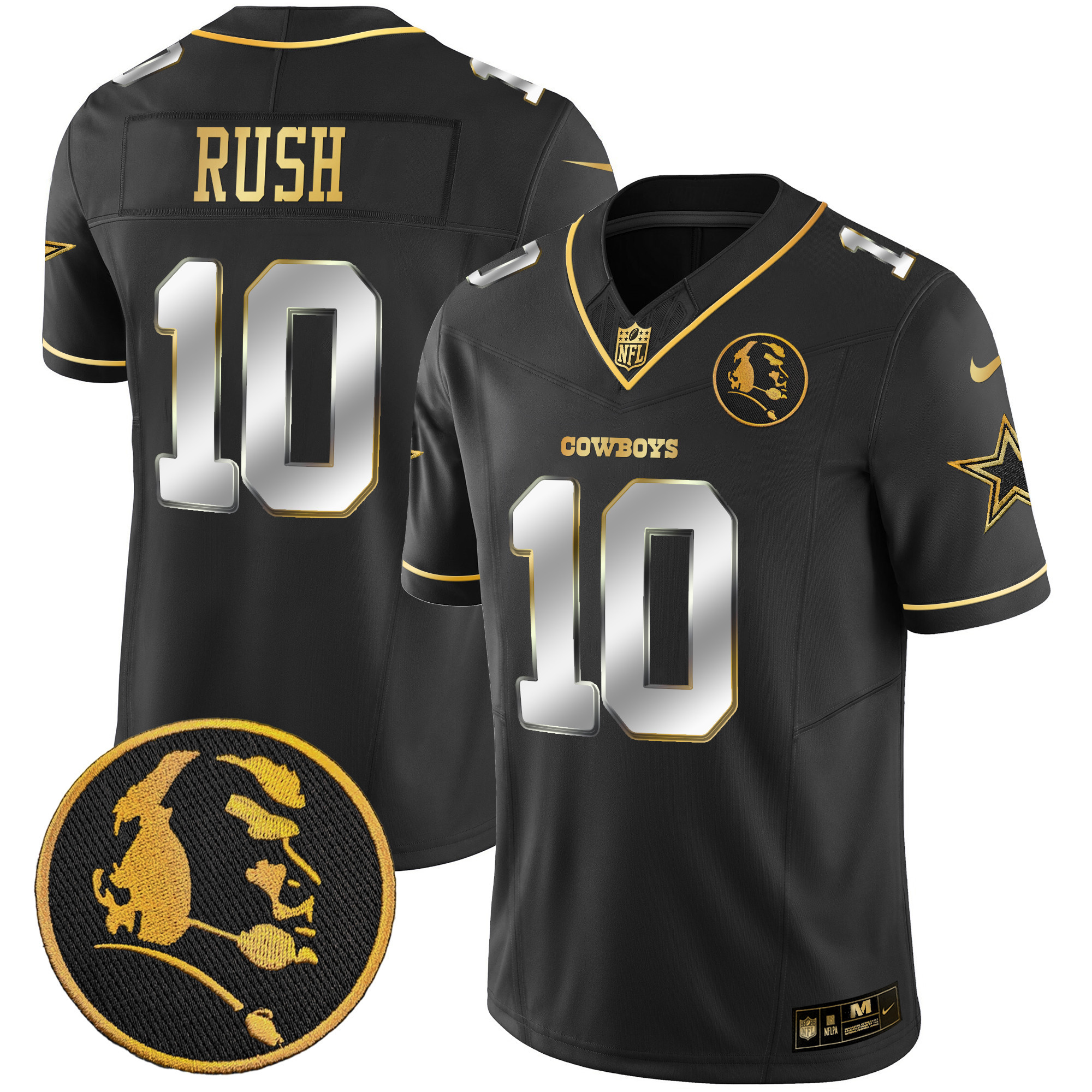 Cooper Rush Men's Dallas Cowboys John Madden Patch Gold Vapor Black Limited Jersey - All Stitched 