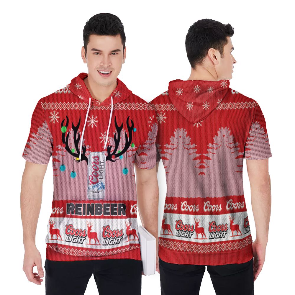 Coors Light Reinbeer Reindeer Beer Christmas Pattern 3D Printed Gift For Coors Light Christmas Lovers Short Sleeve Hoodie