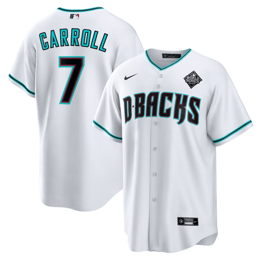 Corbin Carroll Arizona Diamondbacks 2023 World Series Patch - White Cool Base Jersey - All Stitched