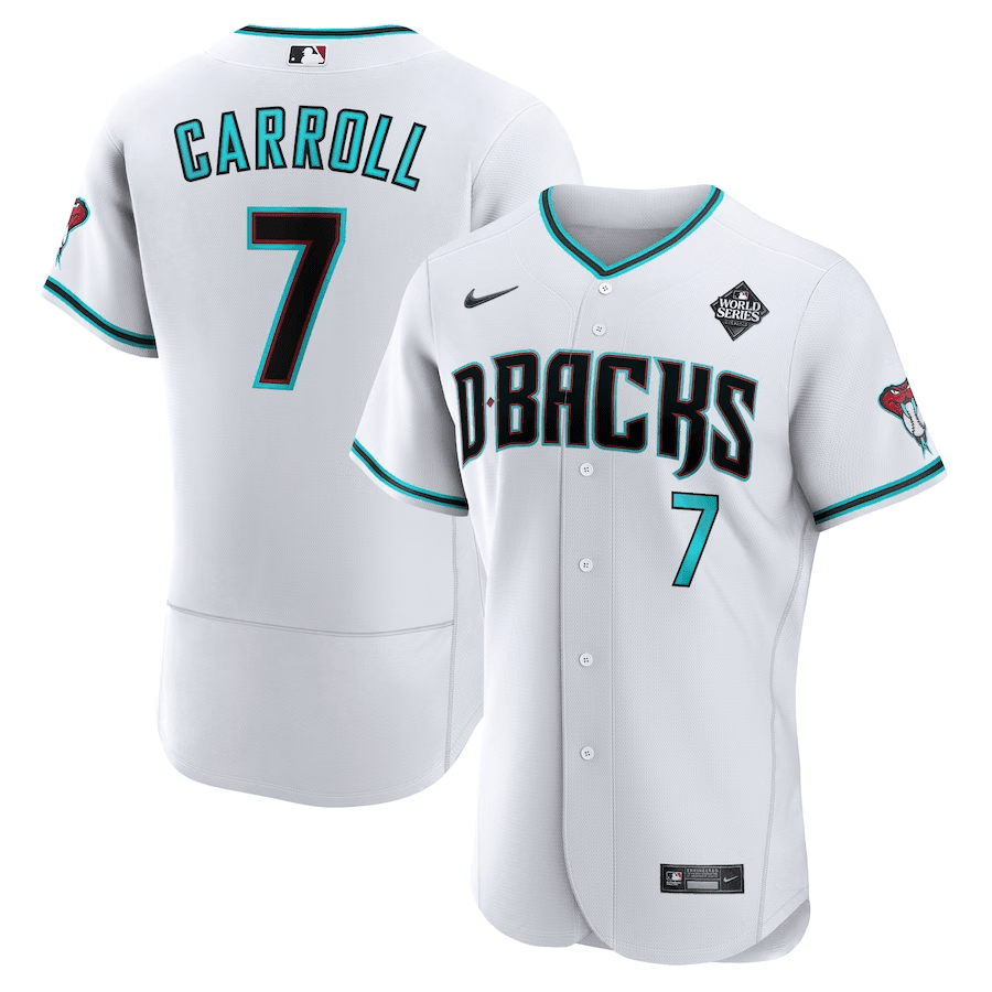 Corbin Carroll Arizona Diamondbacks 2023 World Series Patch - White Flex Base Jersey - All Stitched