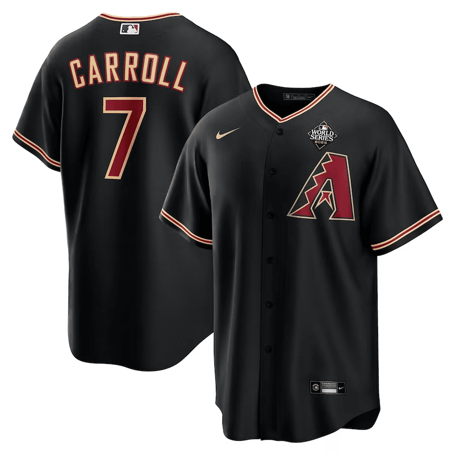 Corbin Carroll Arizona Diamondbacks 2023 World Series Patch Cool Base - Black Jersey - All Stitched