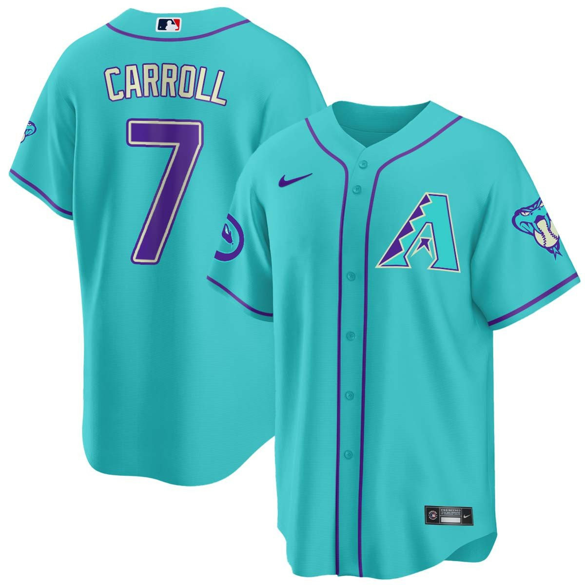 Corbin Carroll Men's 2024 Arizona Diamondbacks Teal Purple Cool Base Jersey - All Stitched