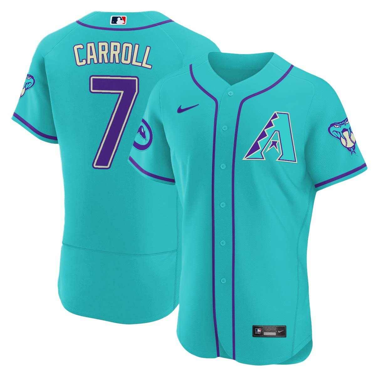 Corbin Carroll Men's 2024 Arizona Diamondbacks Teal Purple Flex Base Jersey - All Stitched