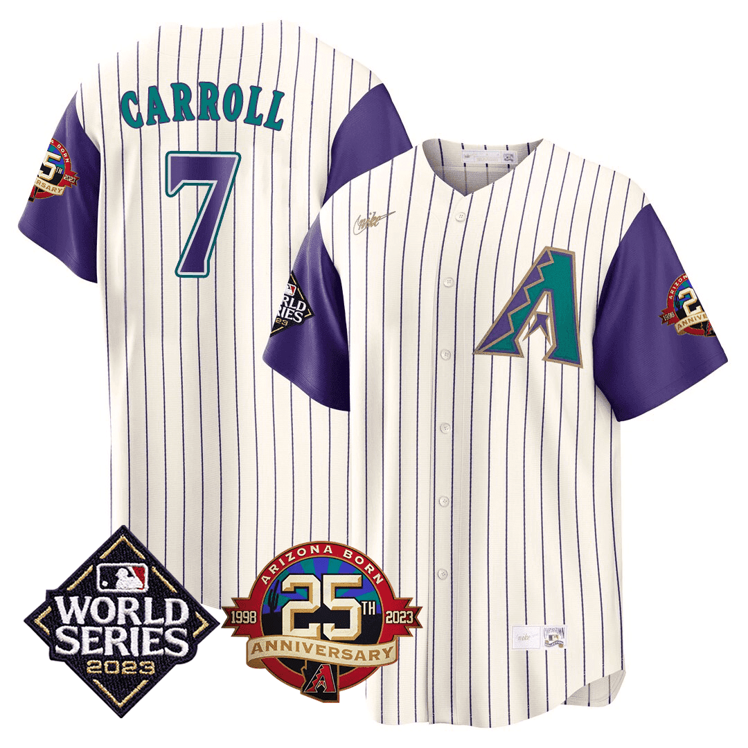 Corbin Carroll Men's Arizona Diamondbacks 2023 World Series Patch Throwback Jersey - All Stitched