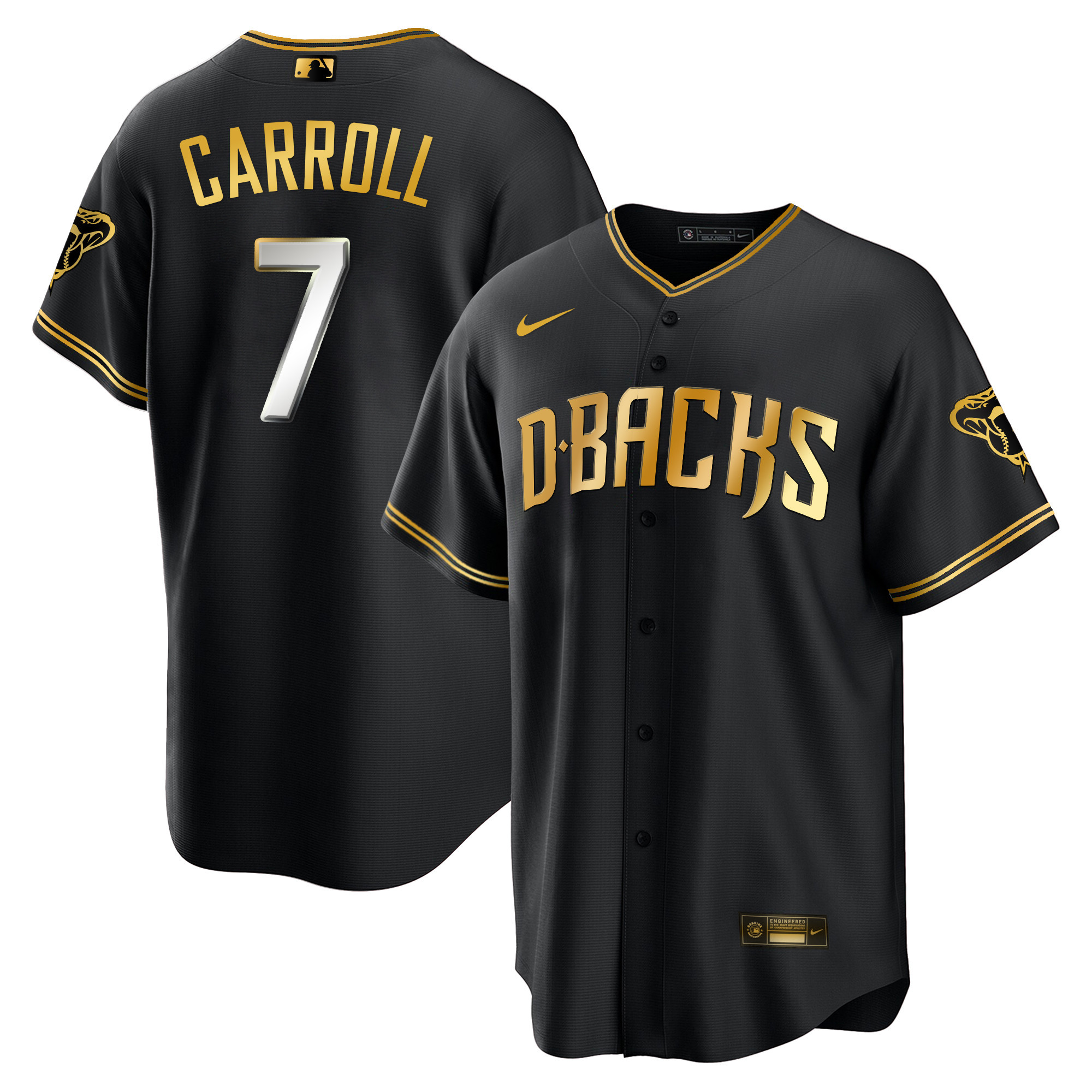 Corbin Carroll Men's Arizona Diamondbacks Cool Base Gold Trim Black Limited Jersey - All Stitched