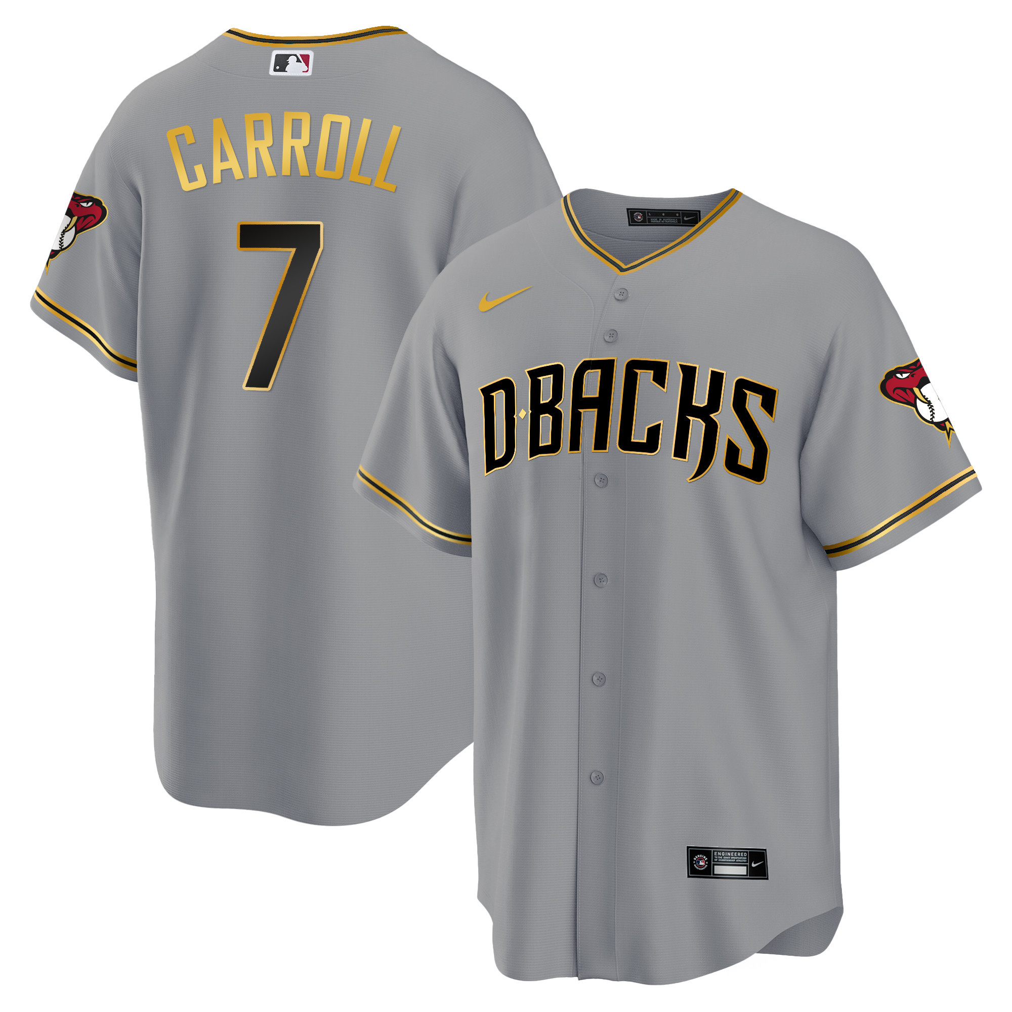 Corbin Carroll Men's Arizona Diamondbacks Cool Base Gold Trim Gray Gold Jersey - All Stitched