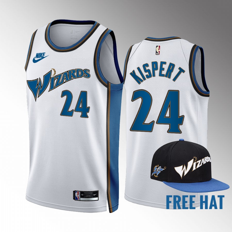 Corey Kispert 2022-23 Washington Wizards White #24 Classic Edition Jersey Free Hat
