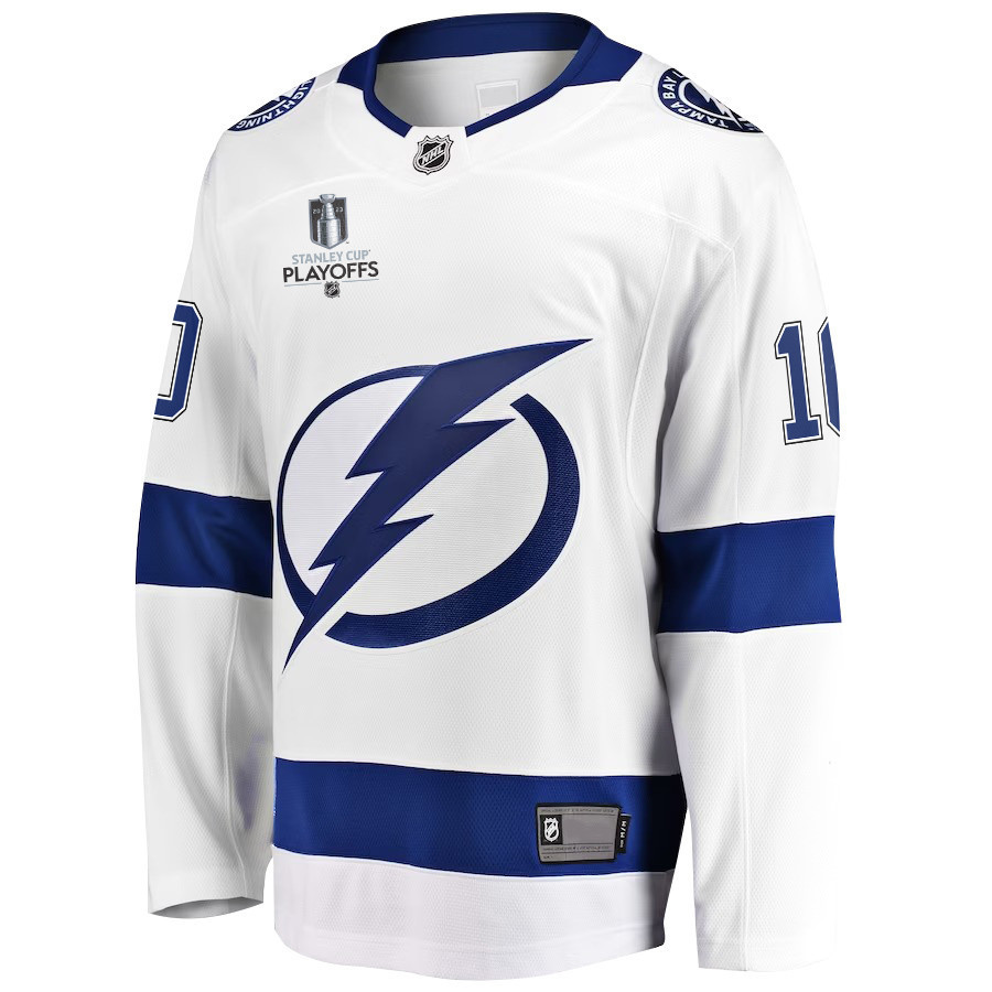 Corey Perry 10 Tampa Bay Lightning Stanley Cup 2023 Playoffs Patch Away Breakaway Men Stitched Jersey – White