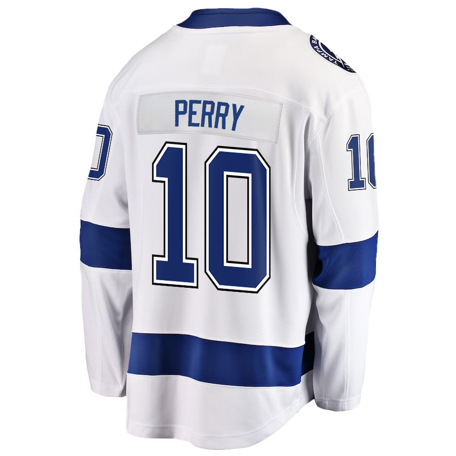 Corey Perry 10 Tampa Bay Lightning Stanley Cup 2023 Playoffs Patch Away Breakaway Men Stitched Jersey – White