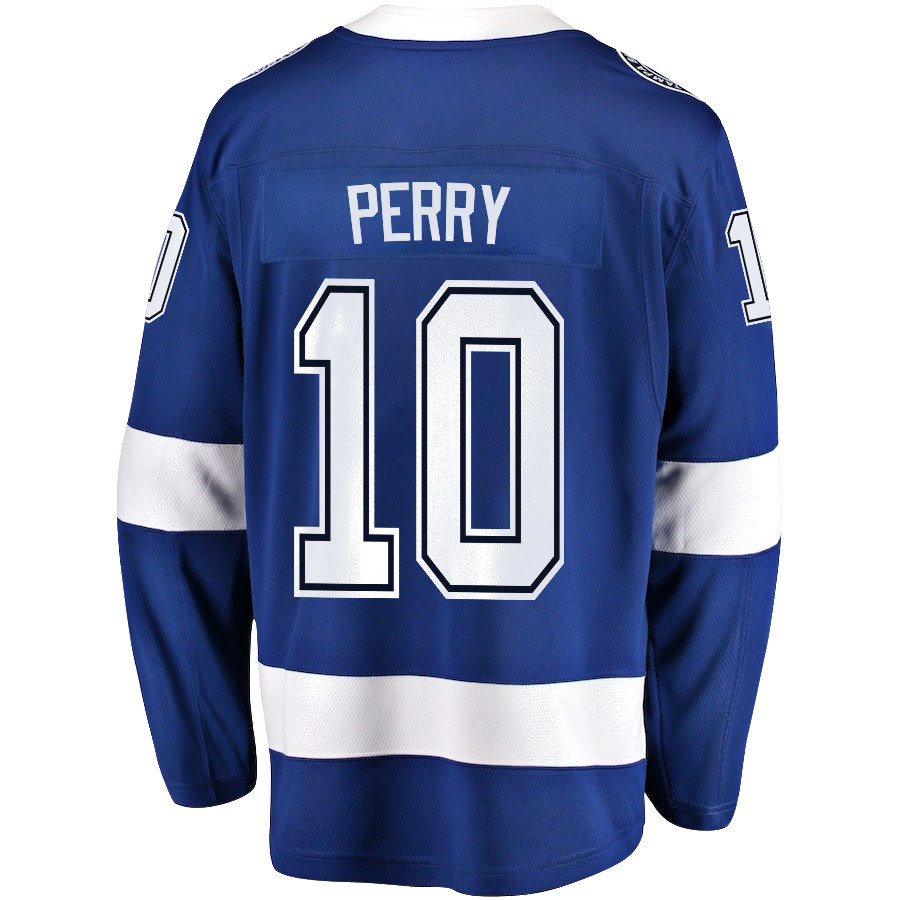 Corey Perry 10 Tampa Bay Lightning Stanley Cup 2023 Playoffs Patch Home Breakaway Men Stitched Jersey – Blue