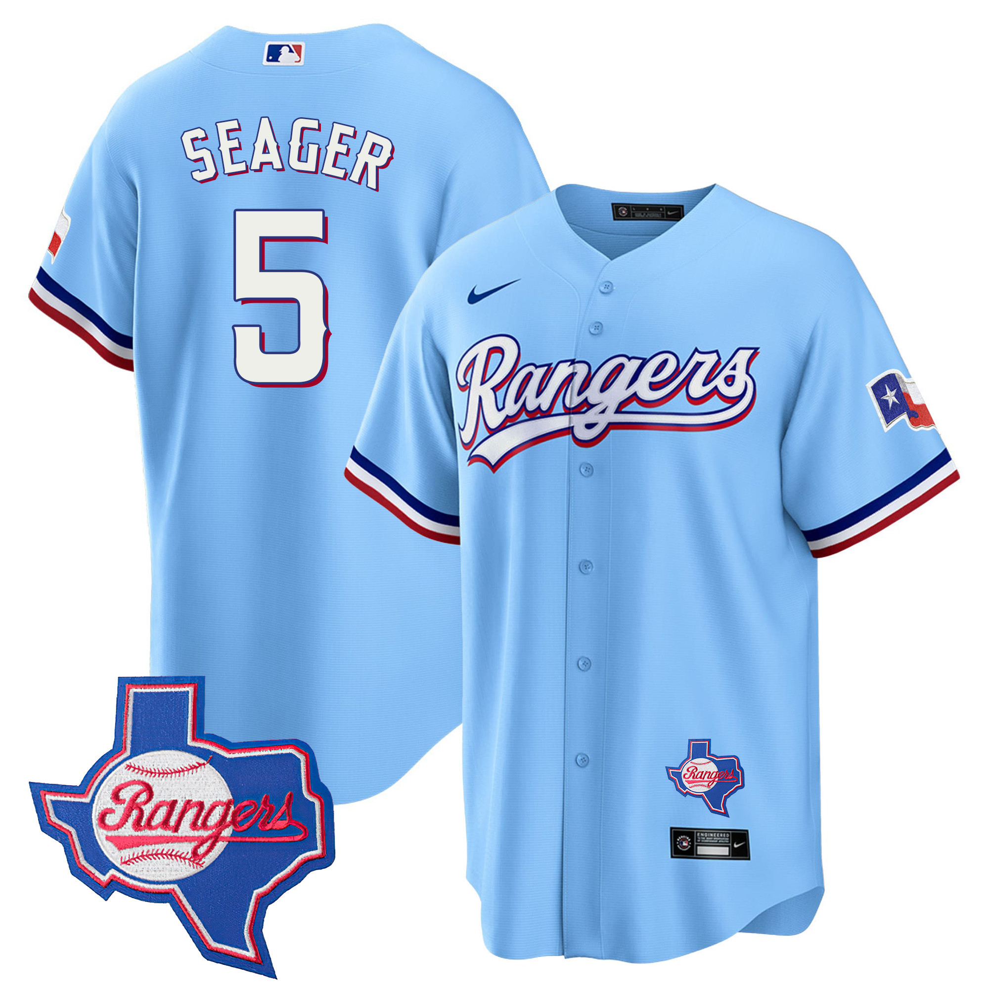Corey Seager Men's Texas Rangers 2023 Cool Base - Texas Patch Blue Jersey - All Stitched