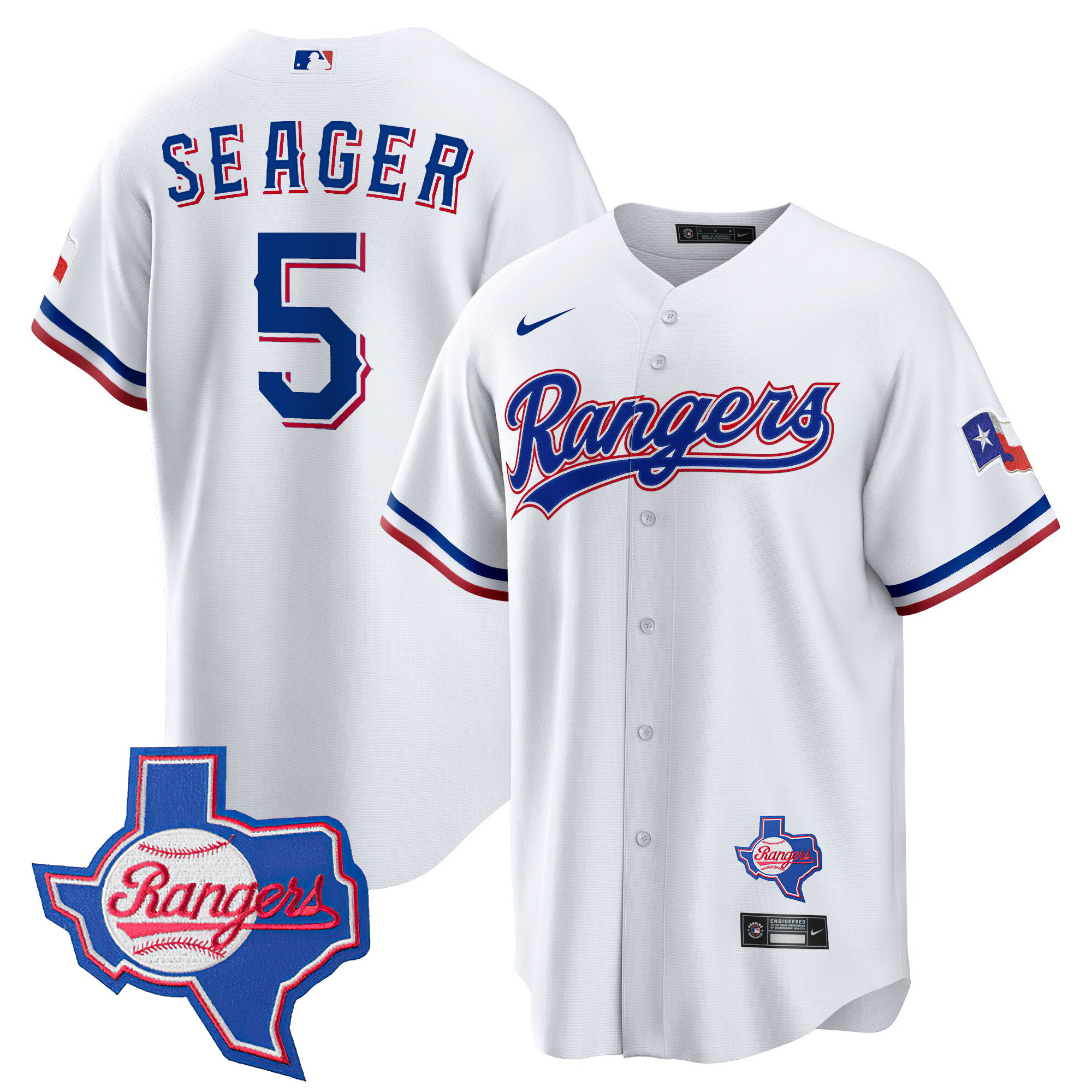Corey Seager Men's Texas Rangers 2023 Cool Base - Texas Patch White Jersey - All Stitched