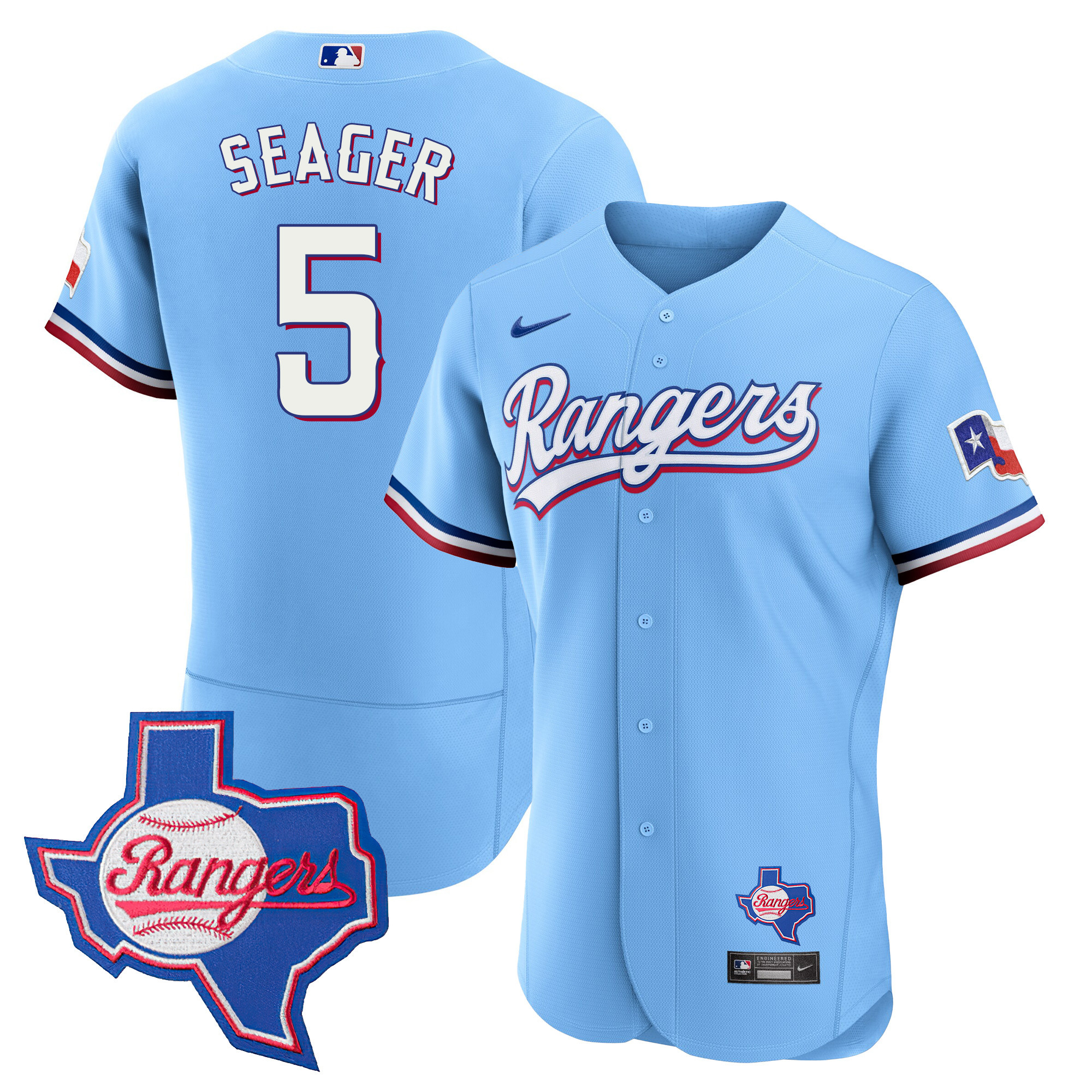 Corey Seager Men's Texas Rangers 2023 Flex Base - Texas Patch Blue Jersey - All Stitched