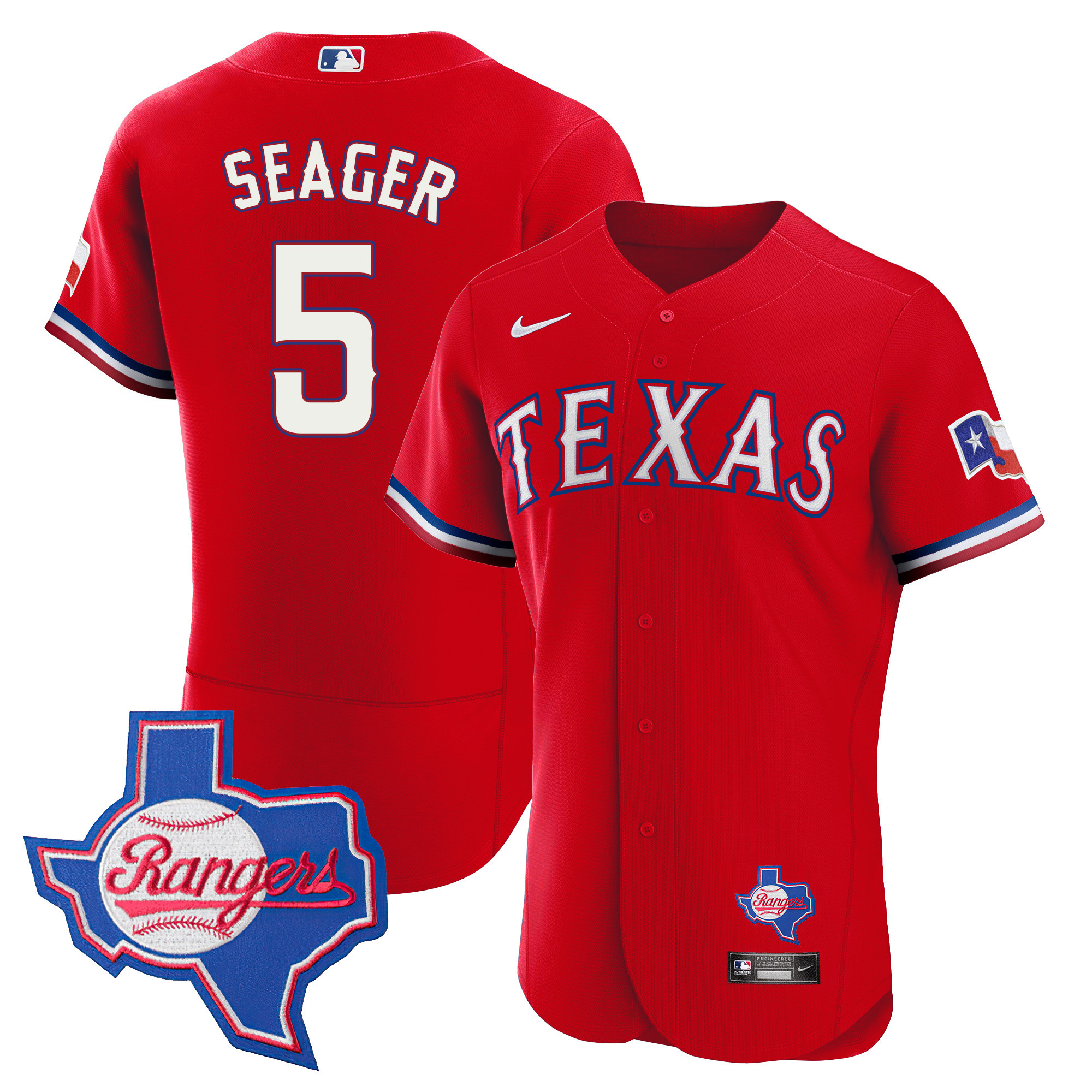 Corey Seager Men's Texas Rangers 2023 Flex Base - Texas Patch Red Jersey - All Stitched