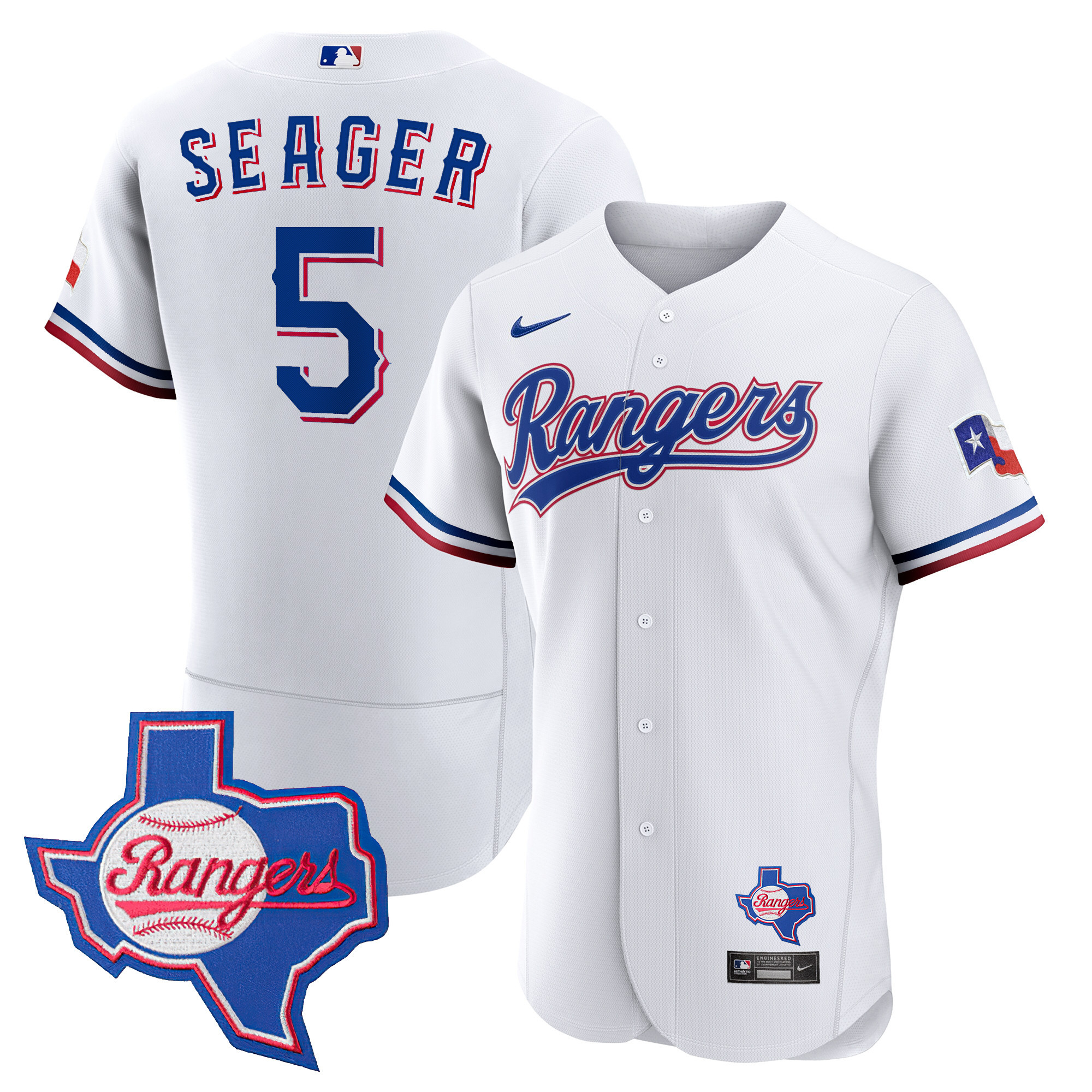 Corey Seager Men's Texas Rangers 2023 Flex Base - Texas Patch White Jersey - All Stitched
