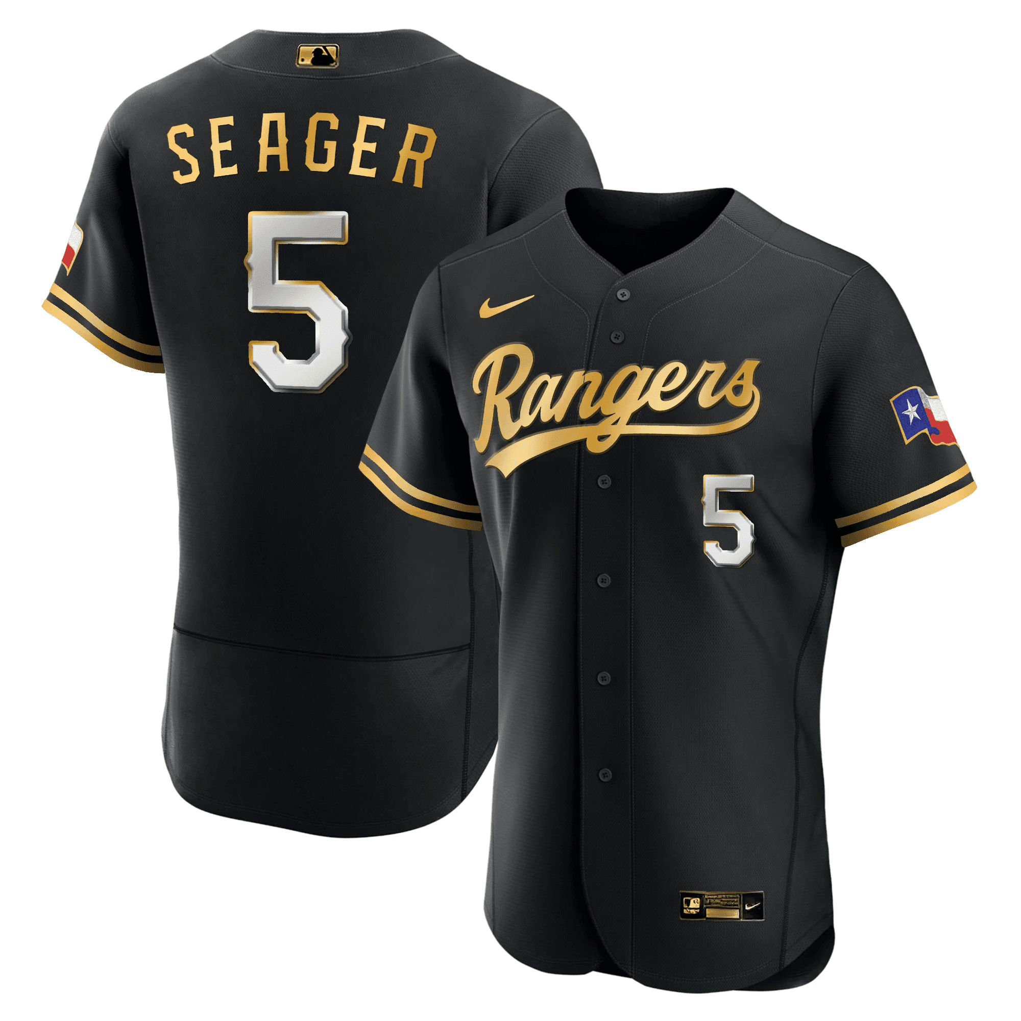 Corey Seager Men's Texas Rangers 2023 Gold Flex Black Jersey - All Stitched