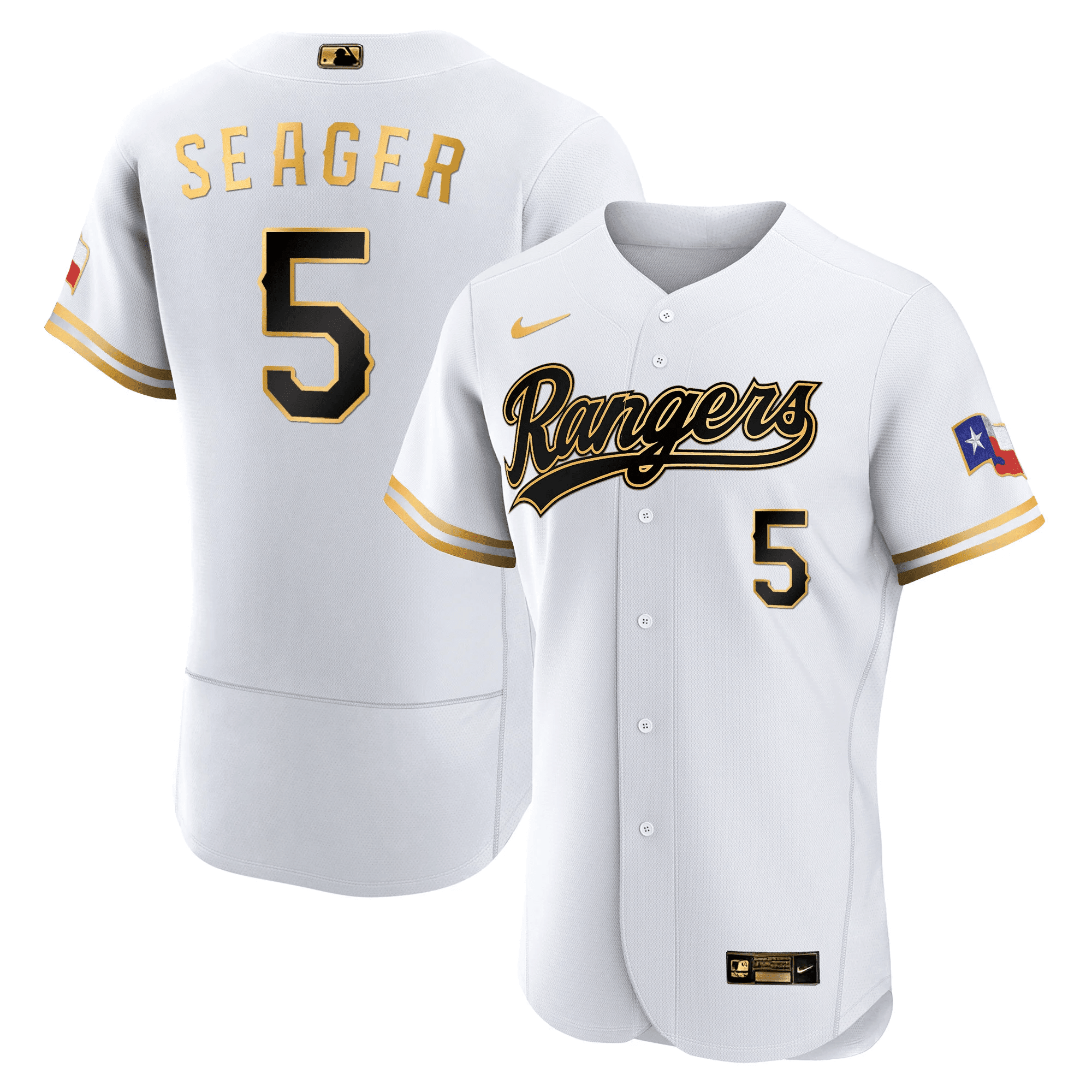 Corey Seager Men's Texas Rangers 2023 Gold Flex White Jersey - All Stitched