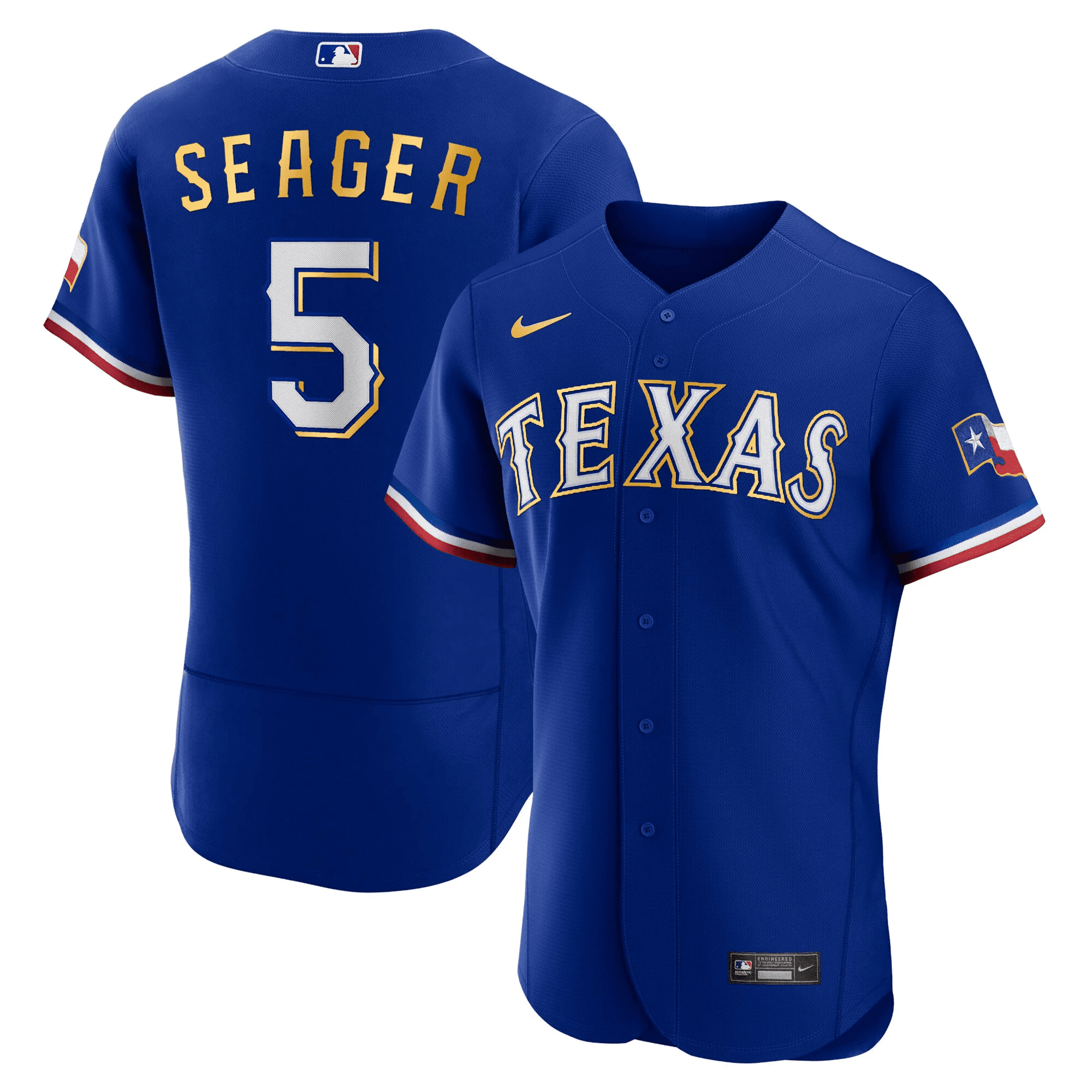 Corey Seager Men's Texas Rangers 2023 Gold Trim Flex Royal Jersey - All Stitched