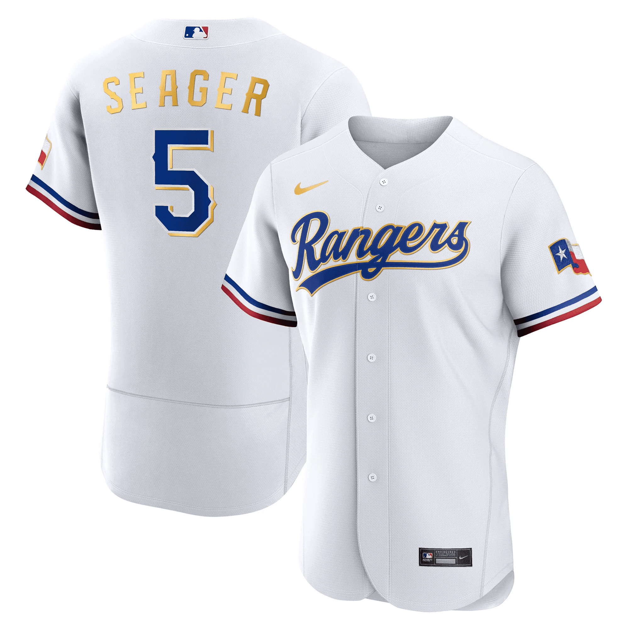 Corey Seager Men's Texas Rangers 2023 Gold Trim Flex White Jersey - All Stitched