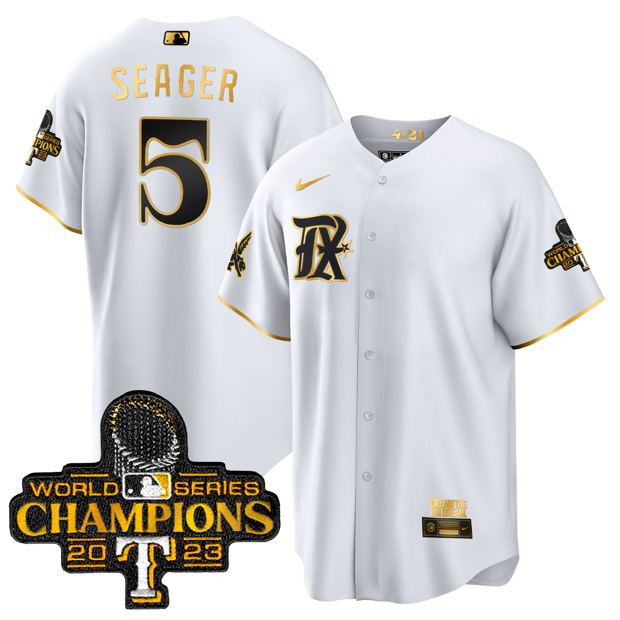 Corey Seager Men's Texas Rangers 2023 World Series Champions City Connect Cool Gold White Gold Jersey - All Stitched