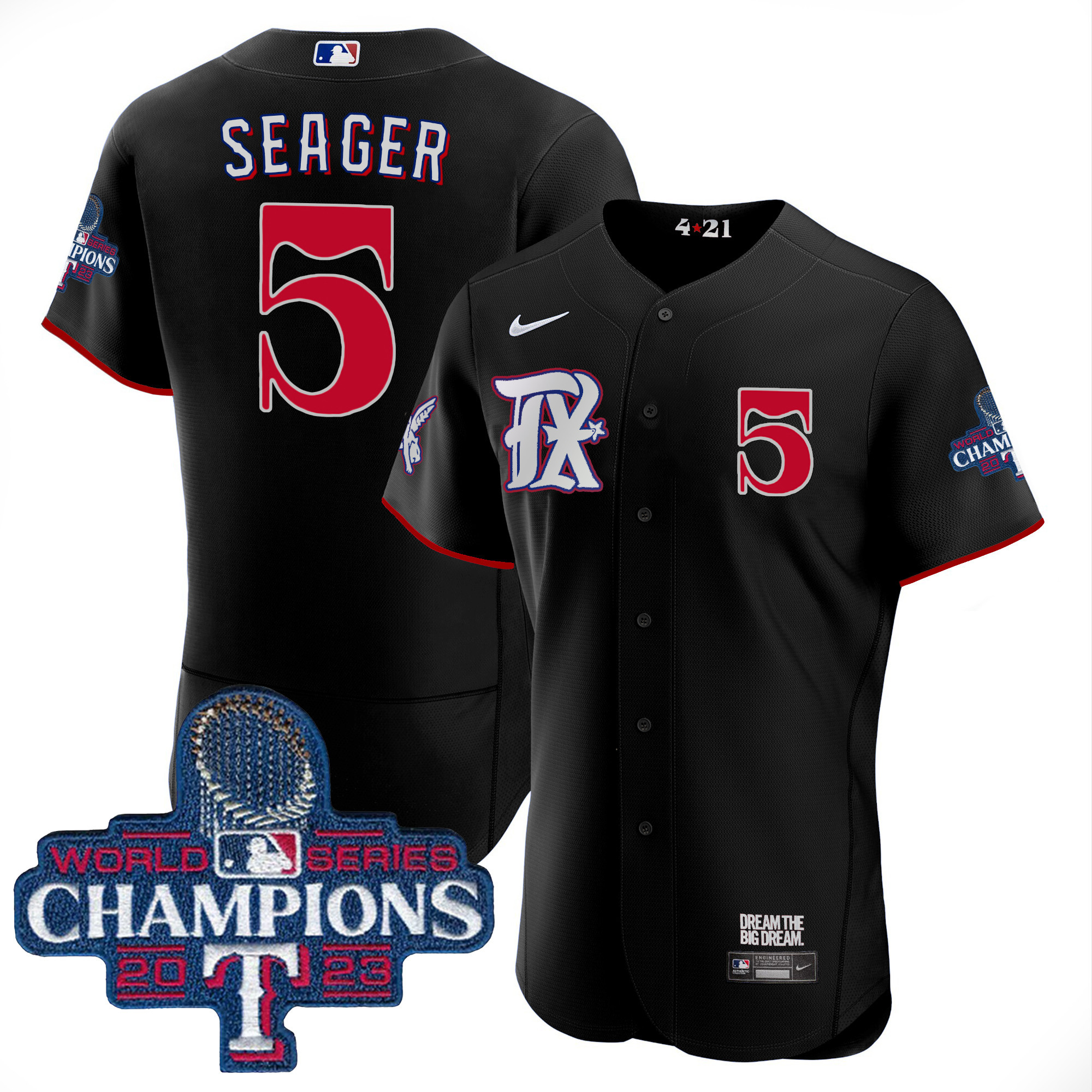 Corey Seager Men's Texas Rangers 2023 World Series Champions City Connect Flex Base Black Jersey - All Stitched