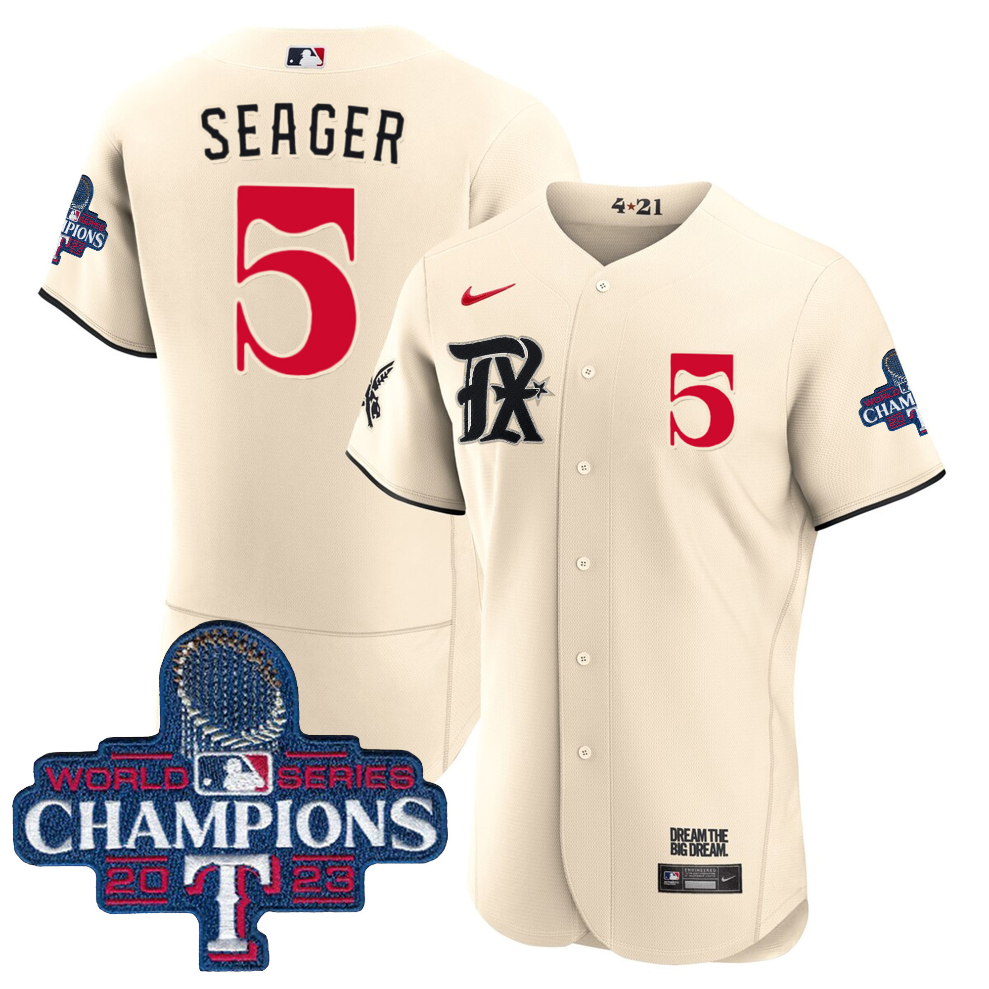 Corey Seager Men's Texas Rangers 2023 World Series Champions City Connect Flex Base Cream Jersey - All Stitched
