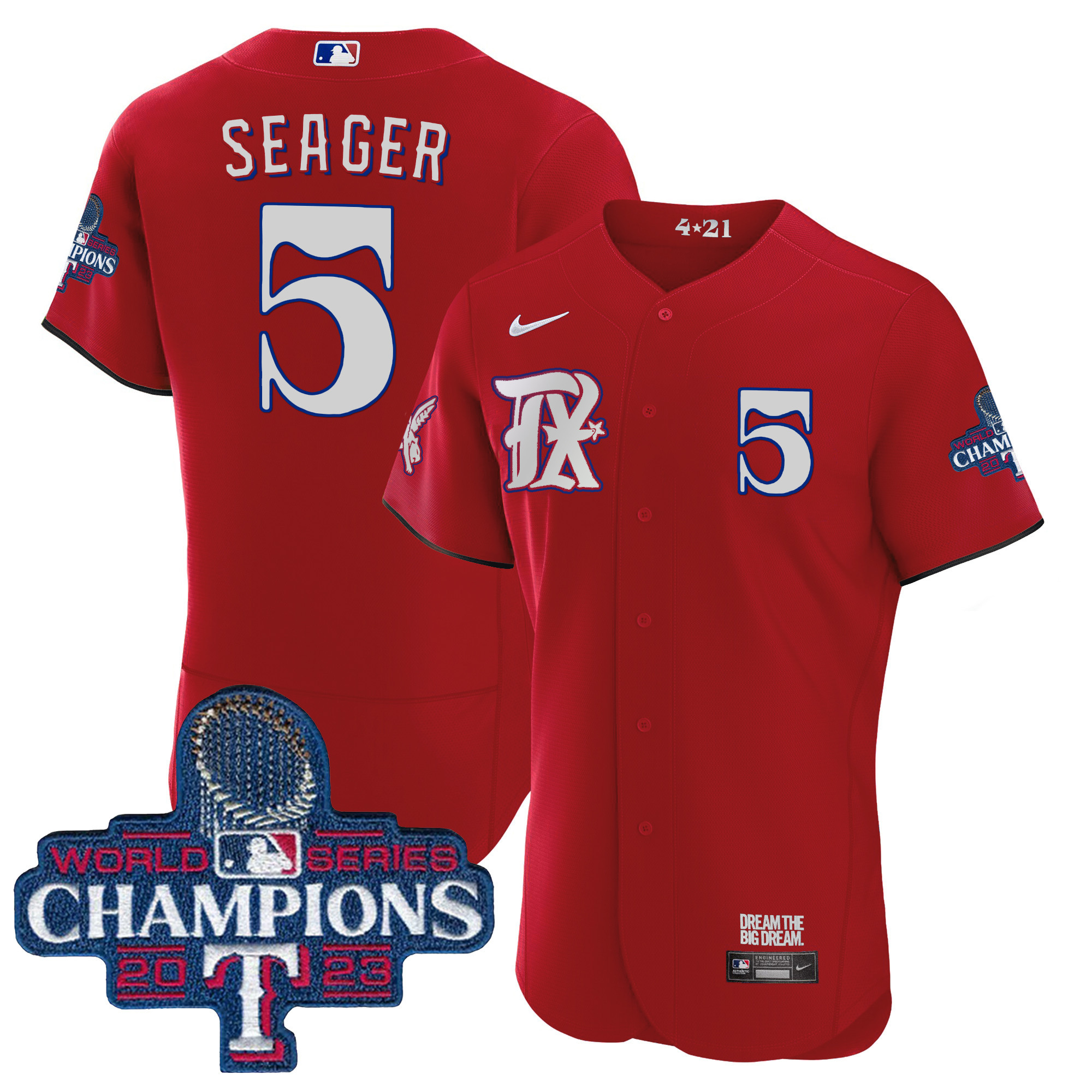 Corey Seager Men's Texas Rangers 2023 World Series Champions City Connect Flex Base Red Jersey - All Stitched