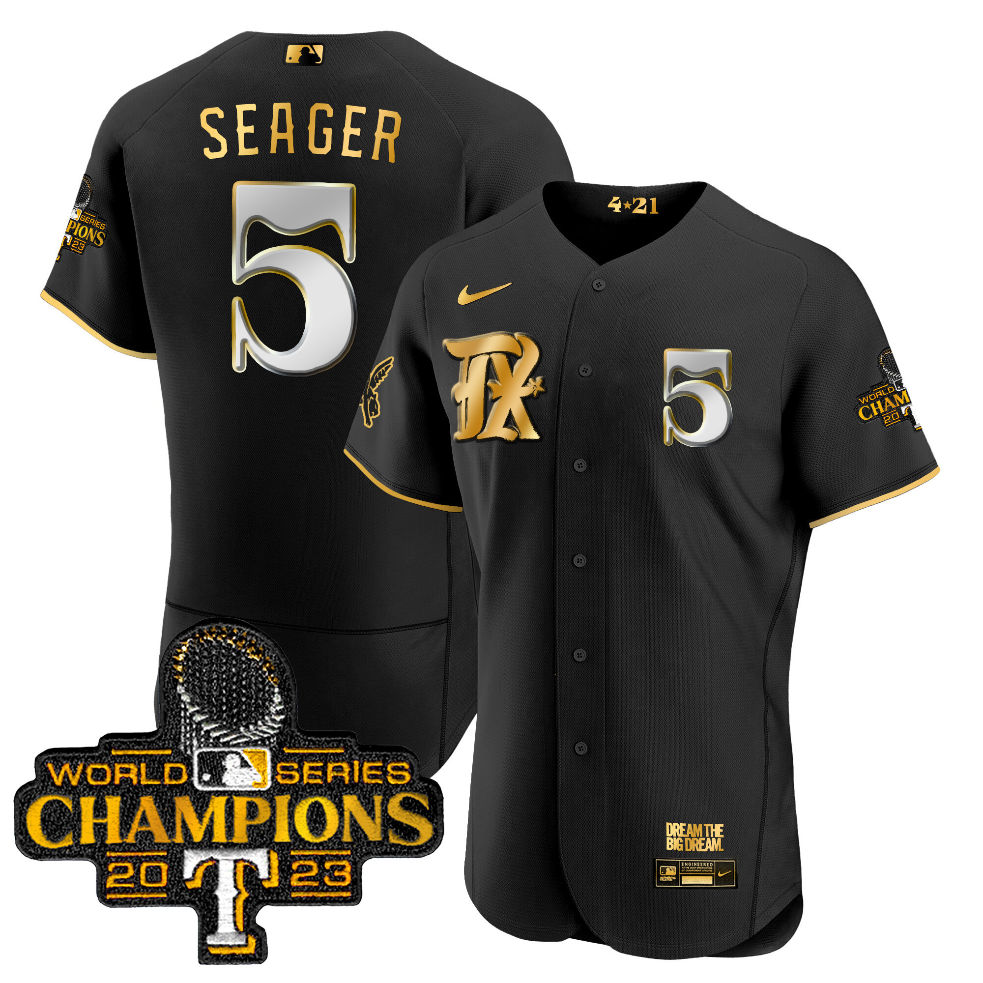 Corey Seager Men's Texas Rangers 2023 World Series Champions City Connect Flex Gold Black Gold Jersey - All Stitched
