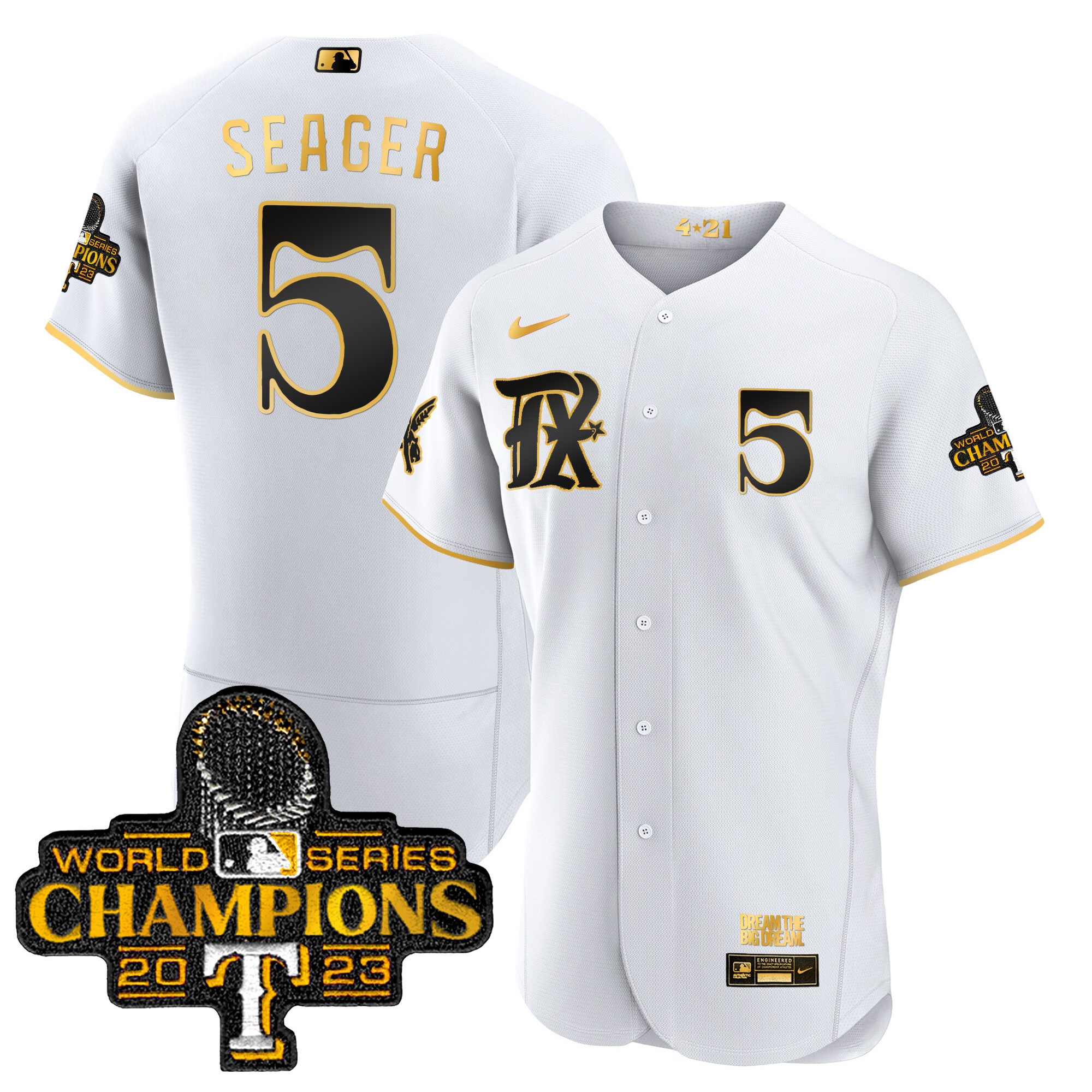 Corey Seager Men's Texas Rangers 2023 World Series Champions City Connect Flex Gold White Gold Jersey - All Stitched
