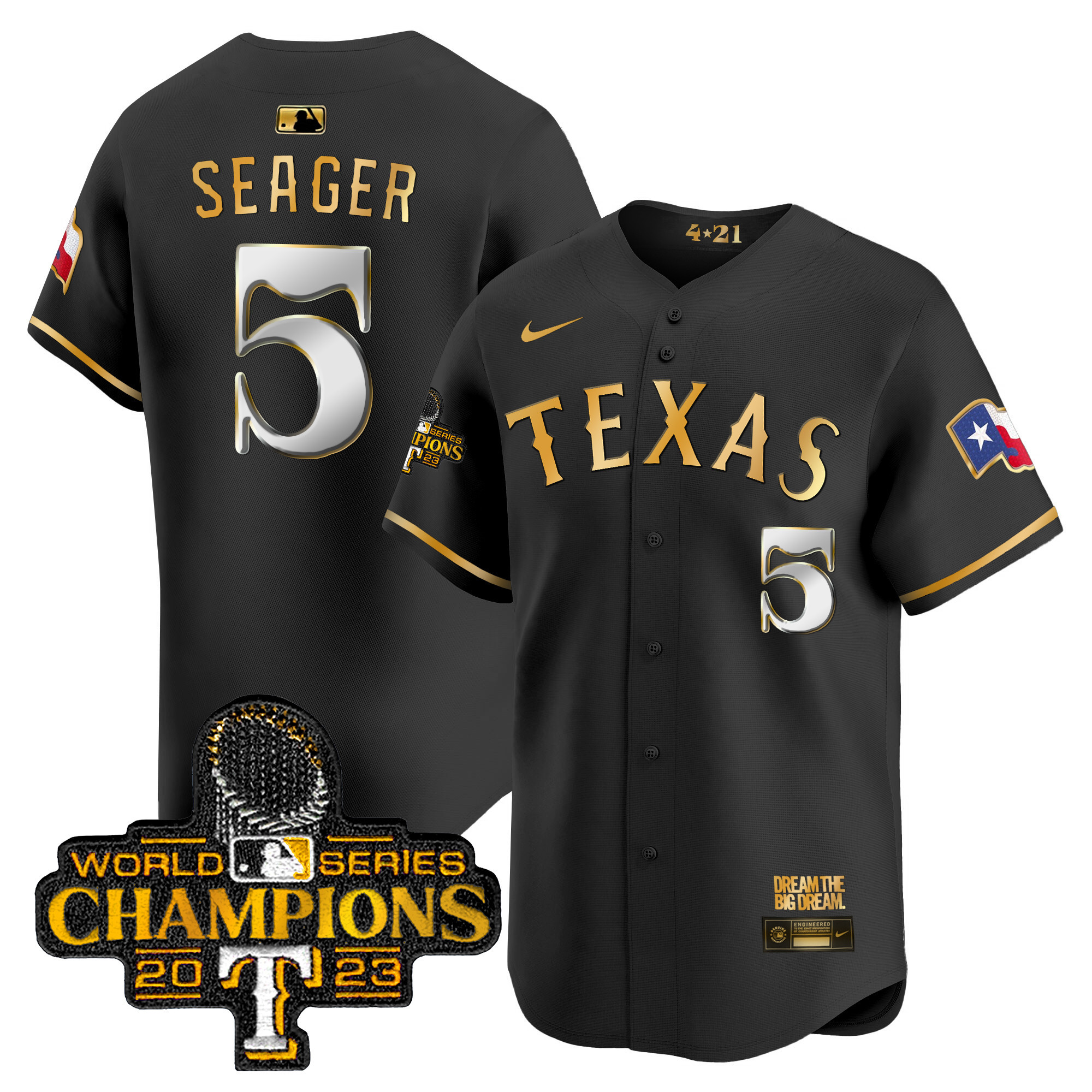 Corey Seager Men's Texas Rangers 2023 World Series Champions City Connect Vapor Premier Limited Black Gold Jersey - All Stitched