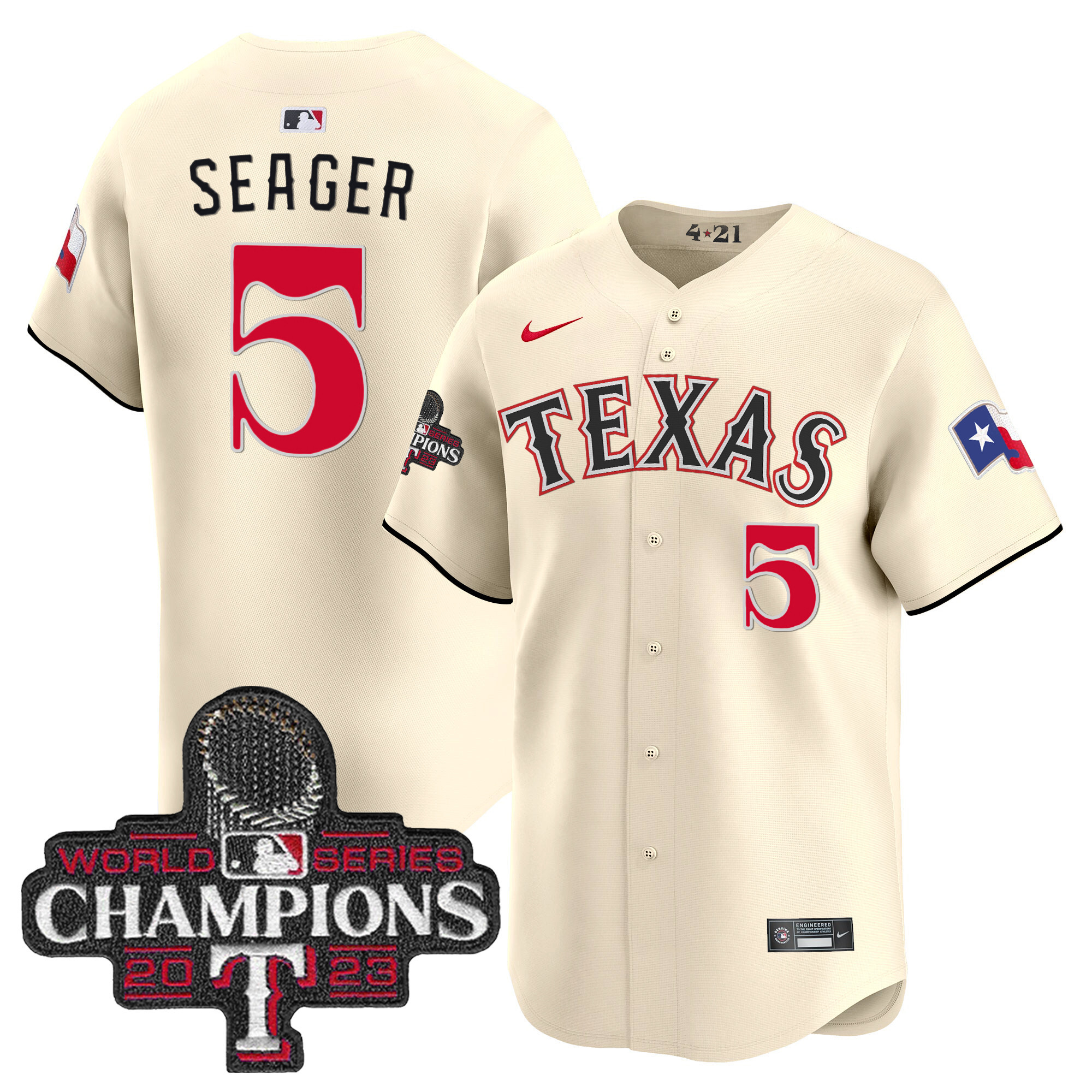 Corey Seager Men's Texas Rangers 2023 World Series Champions City Connect Vapor Premier Limited Cream Jersey - All Stitched